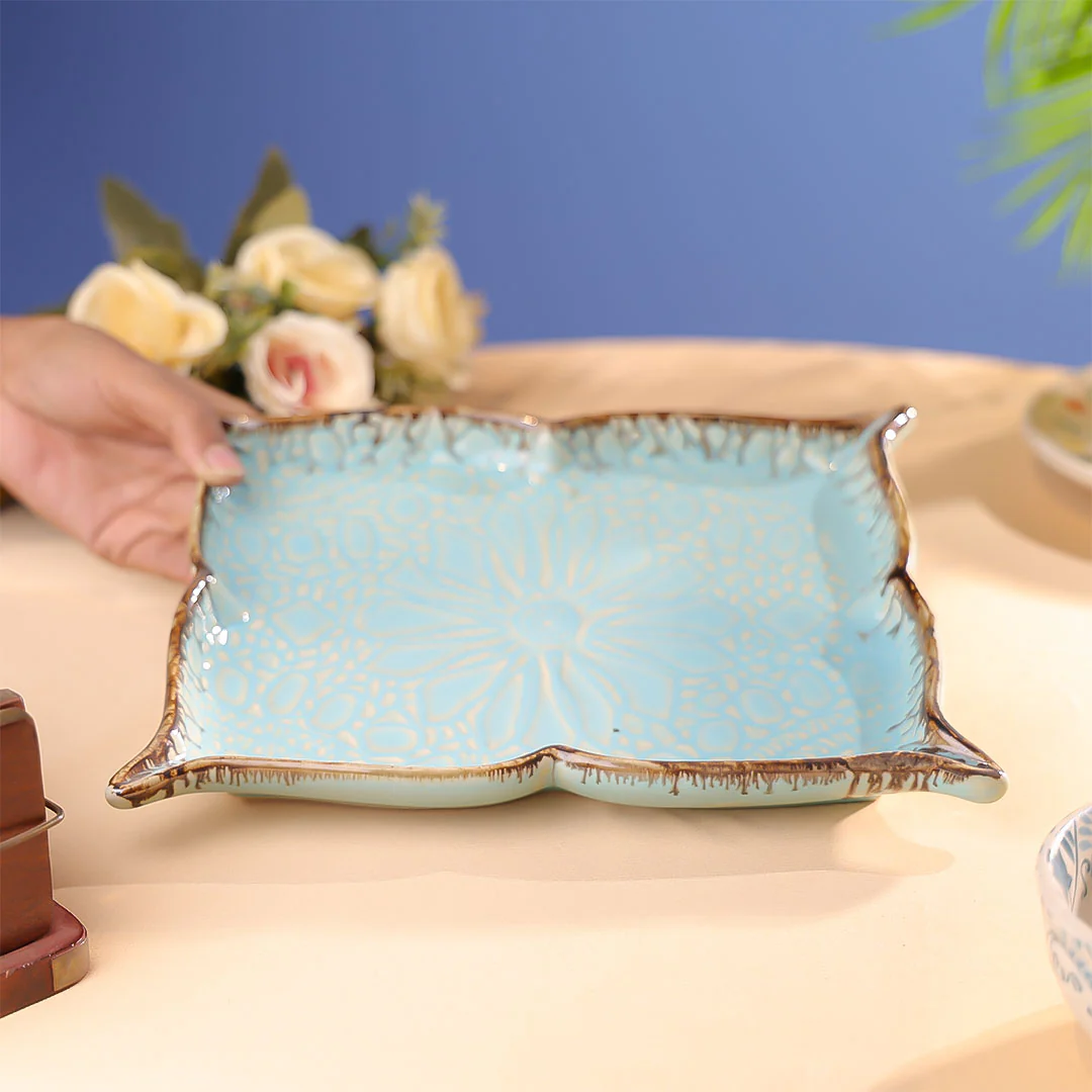 10" Studio Pottery Embossed Rectangular Platter - Image 3