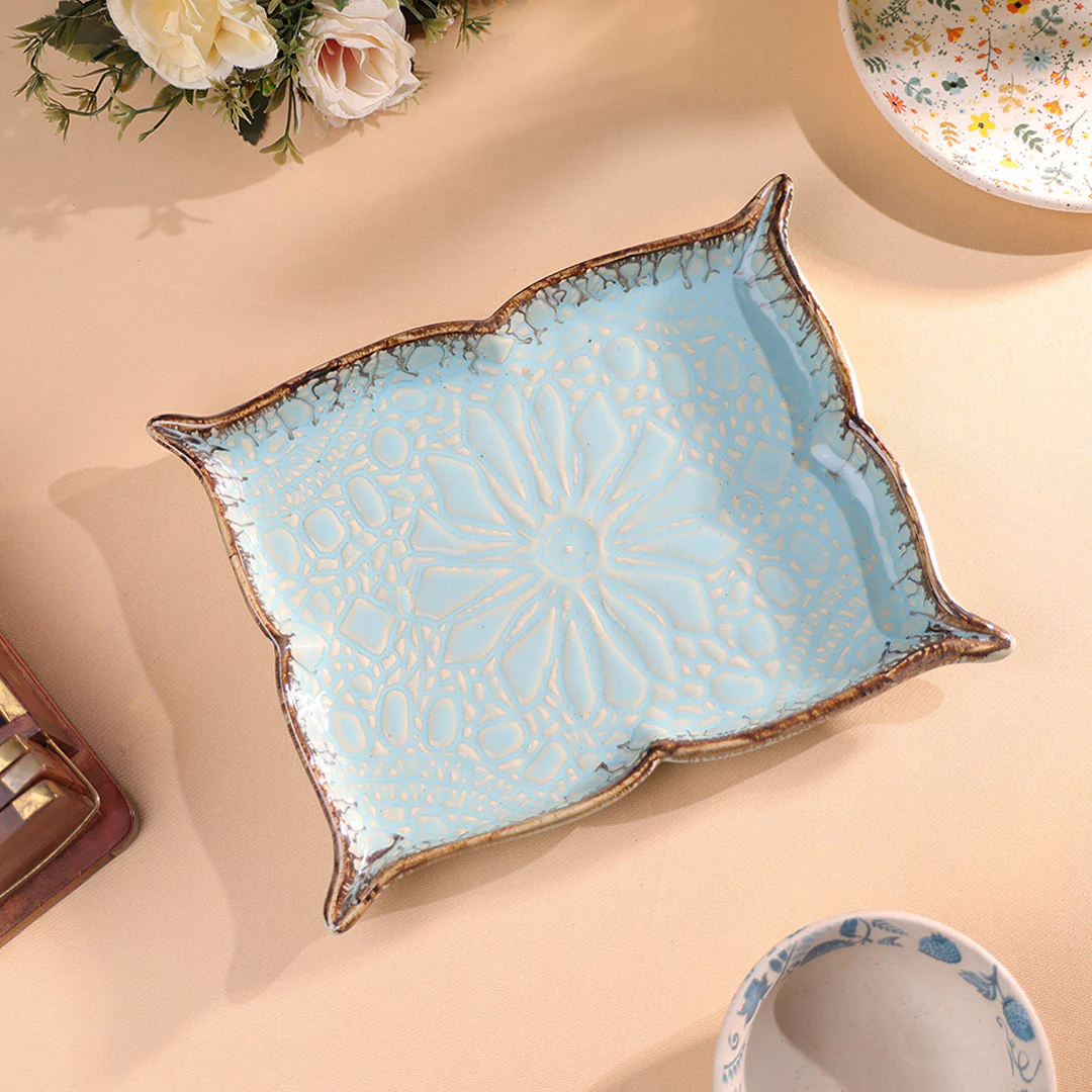 10" Studio Pottery Embossed Rectangular Platter - Image 4
