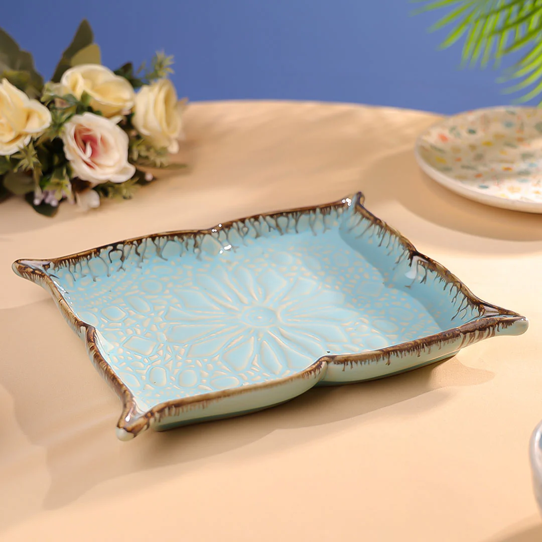 10" Studio Pottery Embossed Rectangular Platter - Image 5