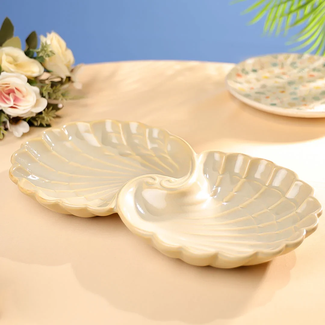 12" Studio Pottery Embossed Twin Shell Platter - Image 12