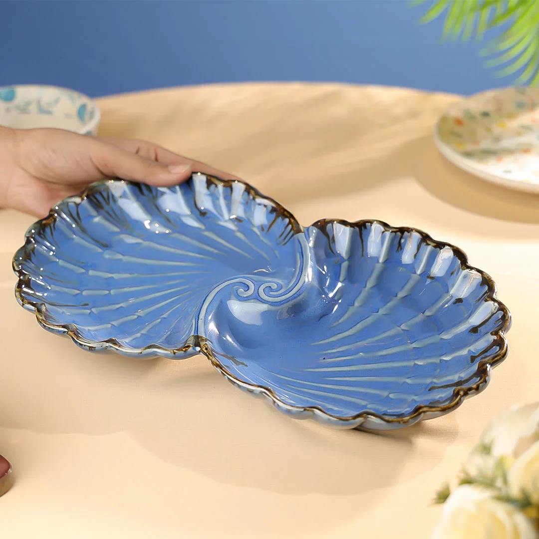 12" Studio Pottery Embossed Twin Shell Platter - Image 6