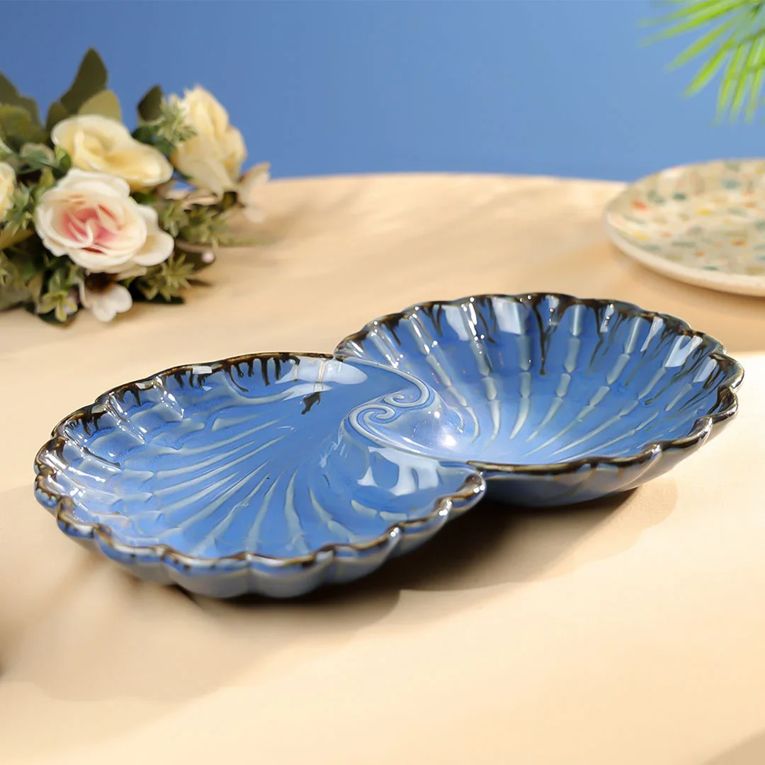 12" Studio Pottery Embossed Twin Shell Platter - Image 8