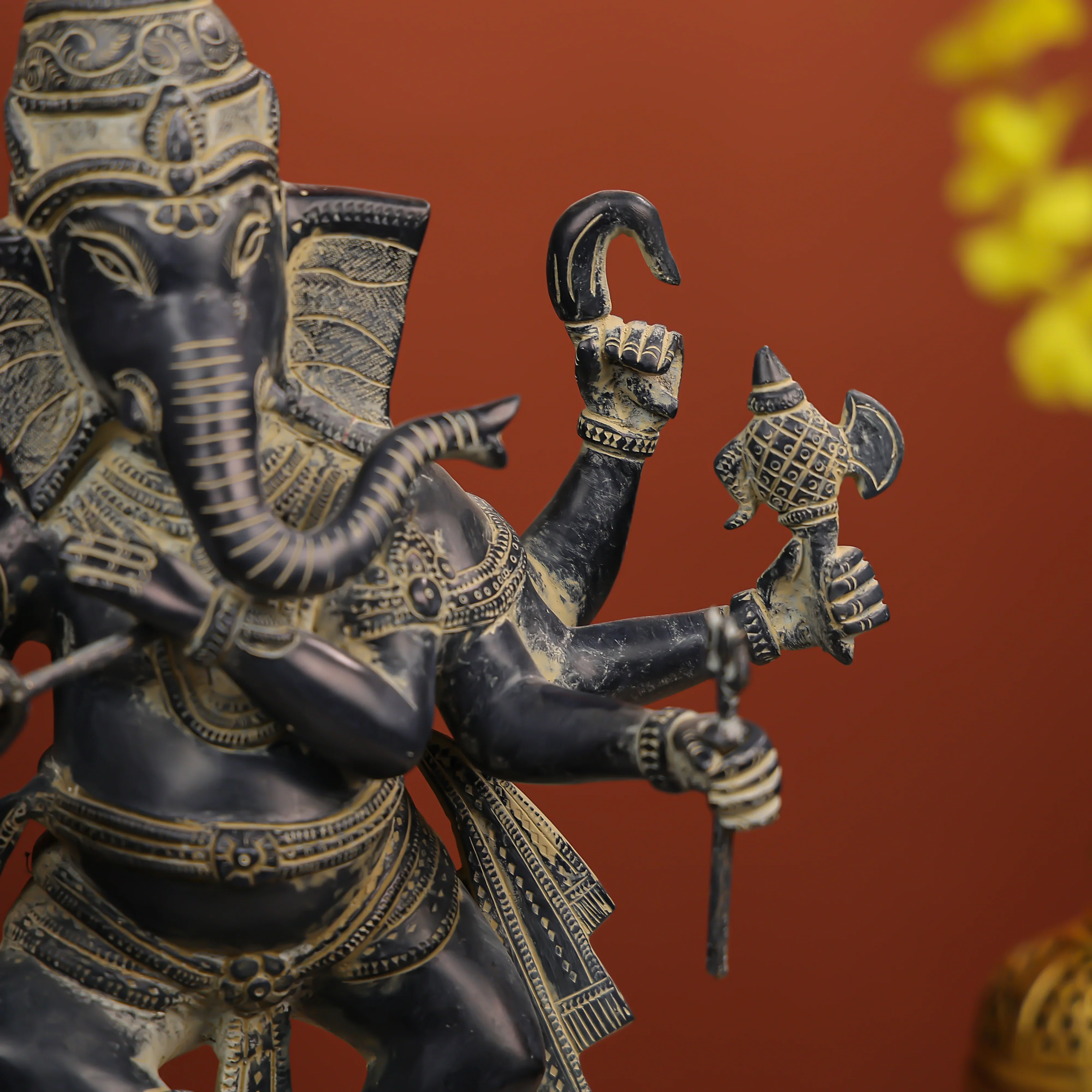 19" Coloured Brass Lord Ganesha Dancing Idol With 8 Hands - Image 2