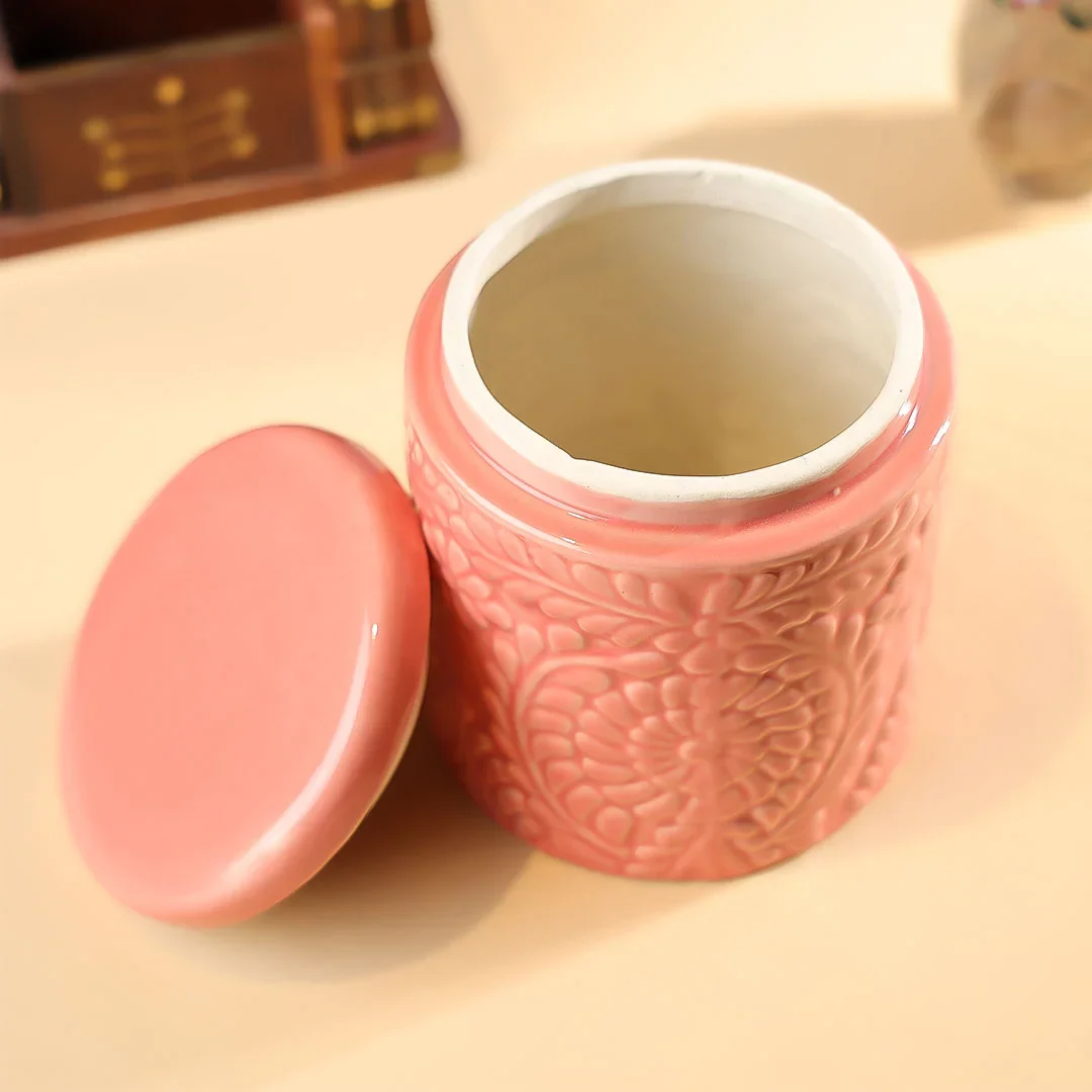 4.25" Ceramics Flower Embossed Multipurpose Jar - Image 3