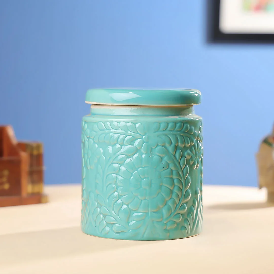 4.25" Ceramics Flower Embossed Multipurpose Jar - Image 6