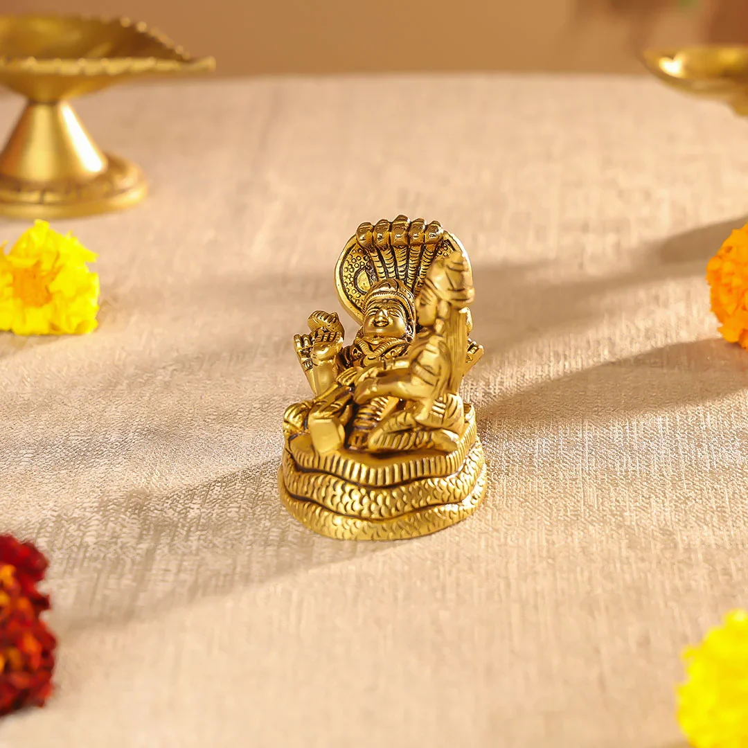 4.5" Brass Superfine Lord Narayana & Laxmi Idol - Image 4