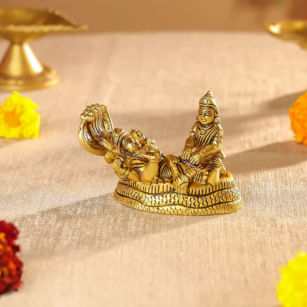 4.5" Brass Superfine Lord Narayana & Laxmi Idol - Image 5