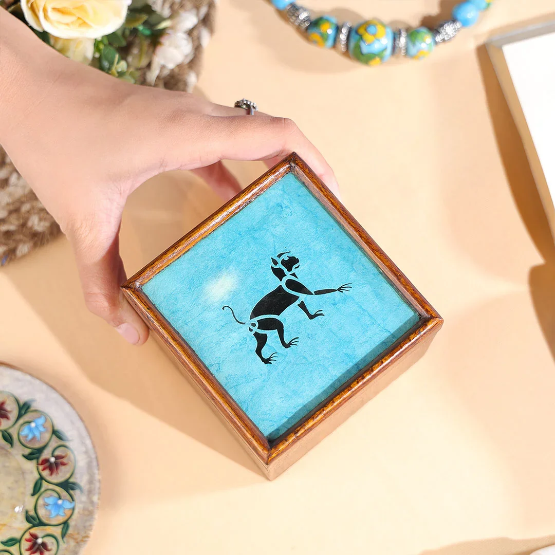 4" Teakwood Tribal Art Multi Purpose Box - Image 4