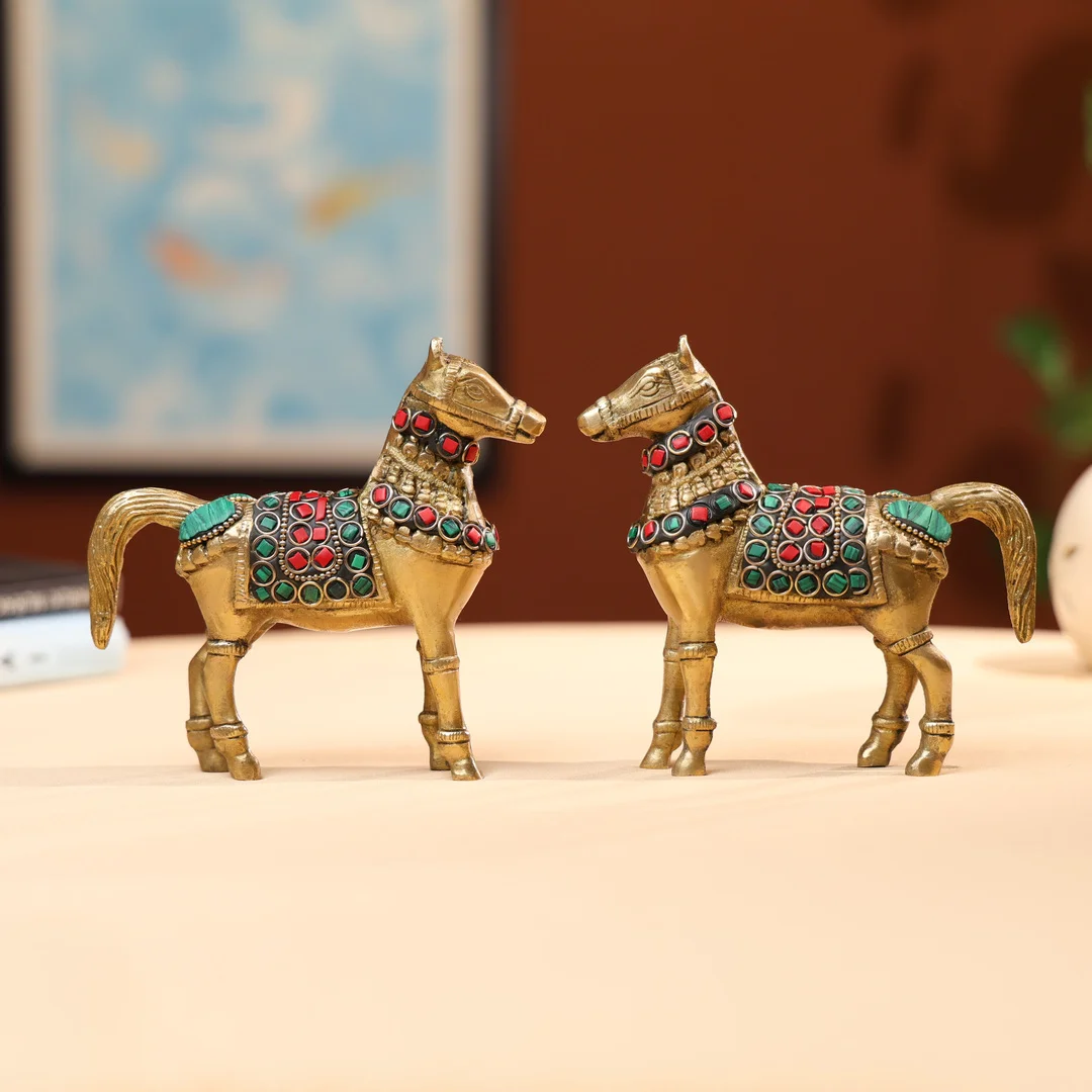 5" Brass Horse with Stonework