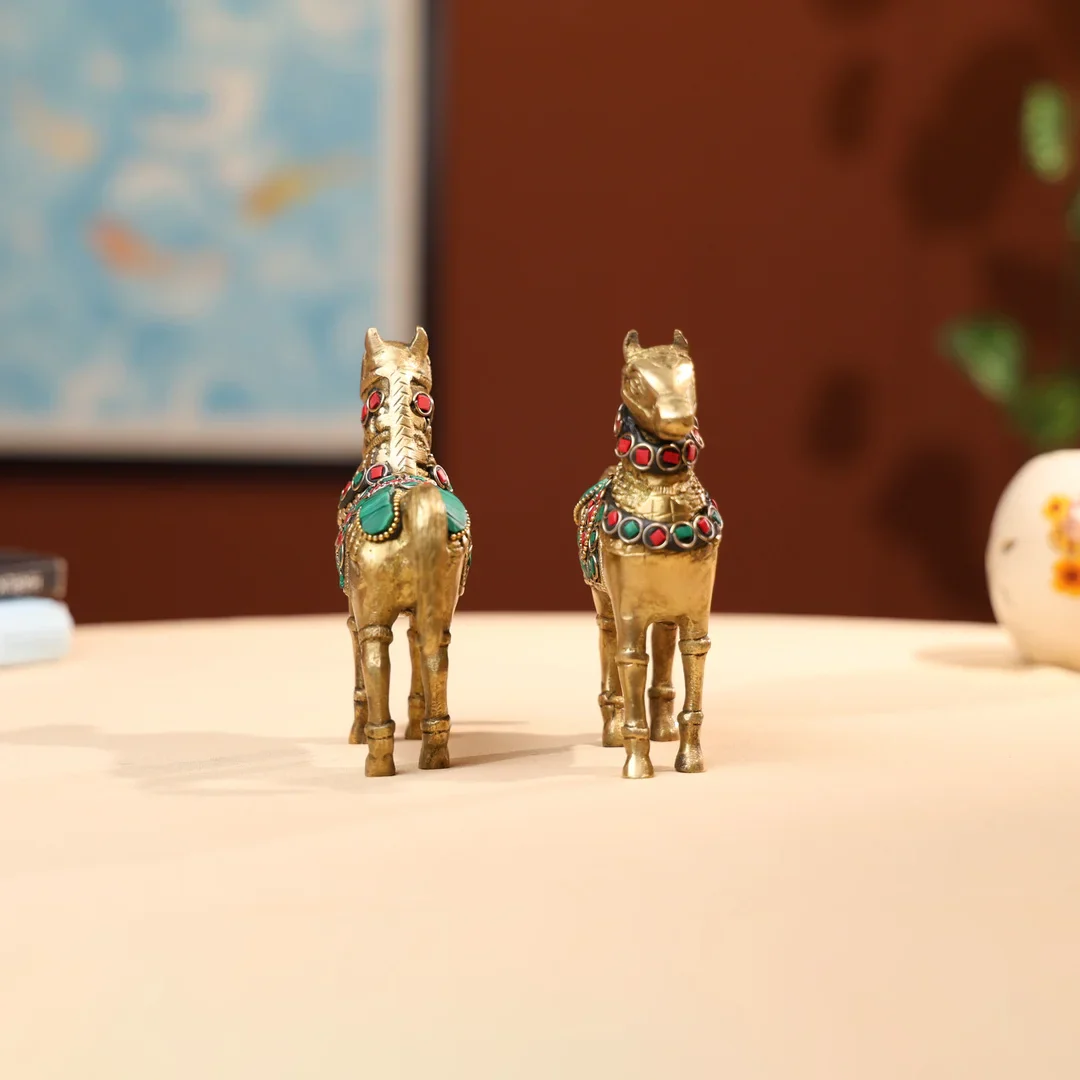 5" Brass Horse with Stonework - Image 5