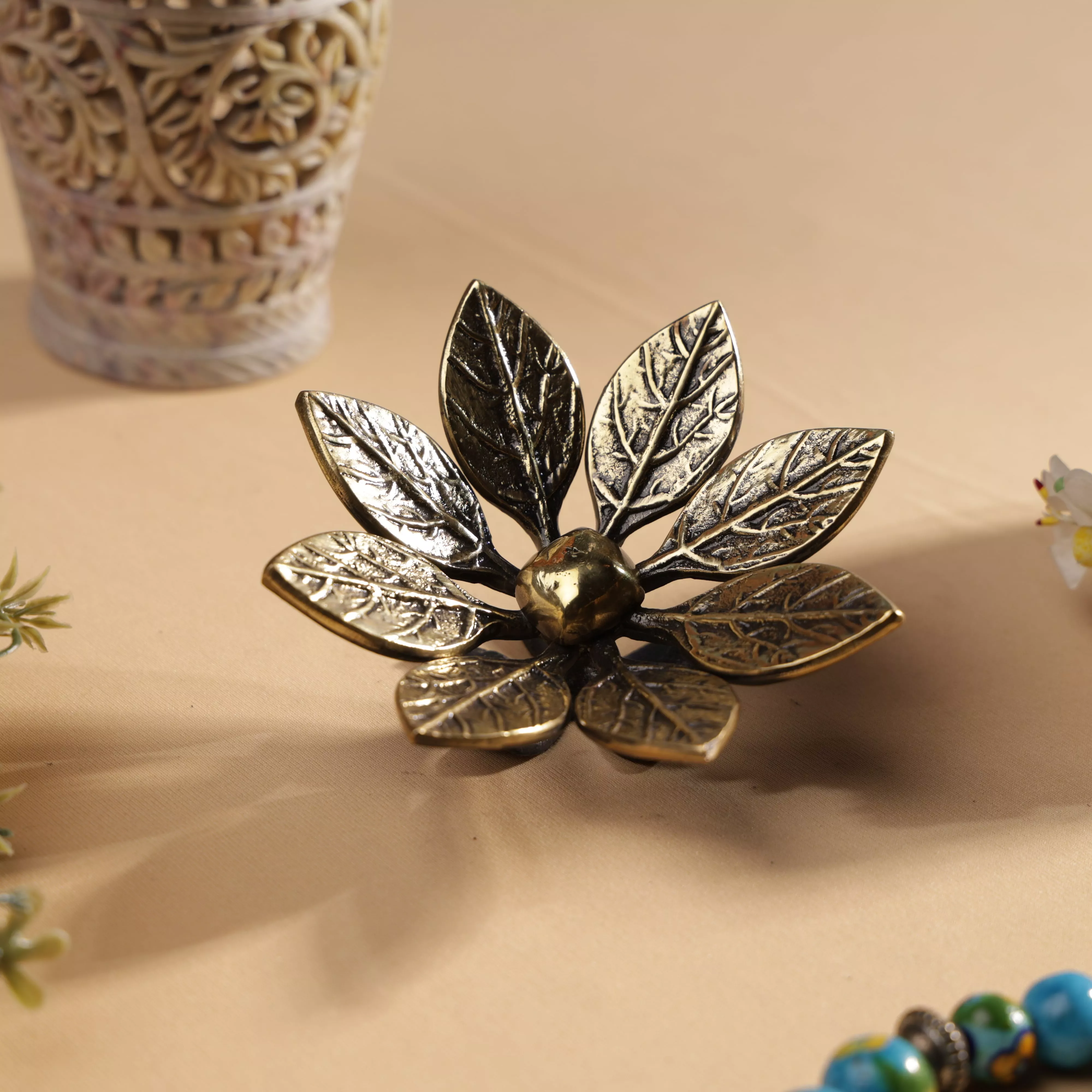 Antique Finish Brass Blossoming Pulmeria Table Decor - Image 4