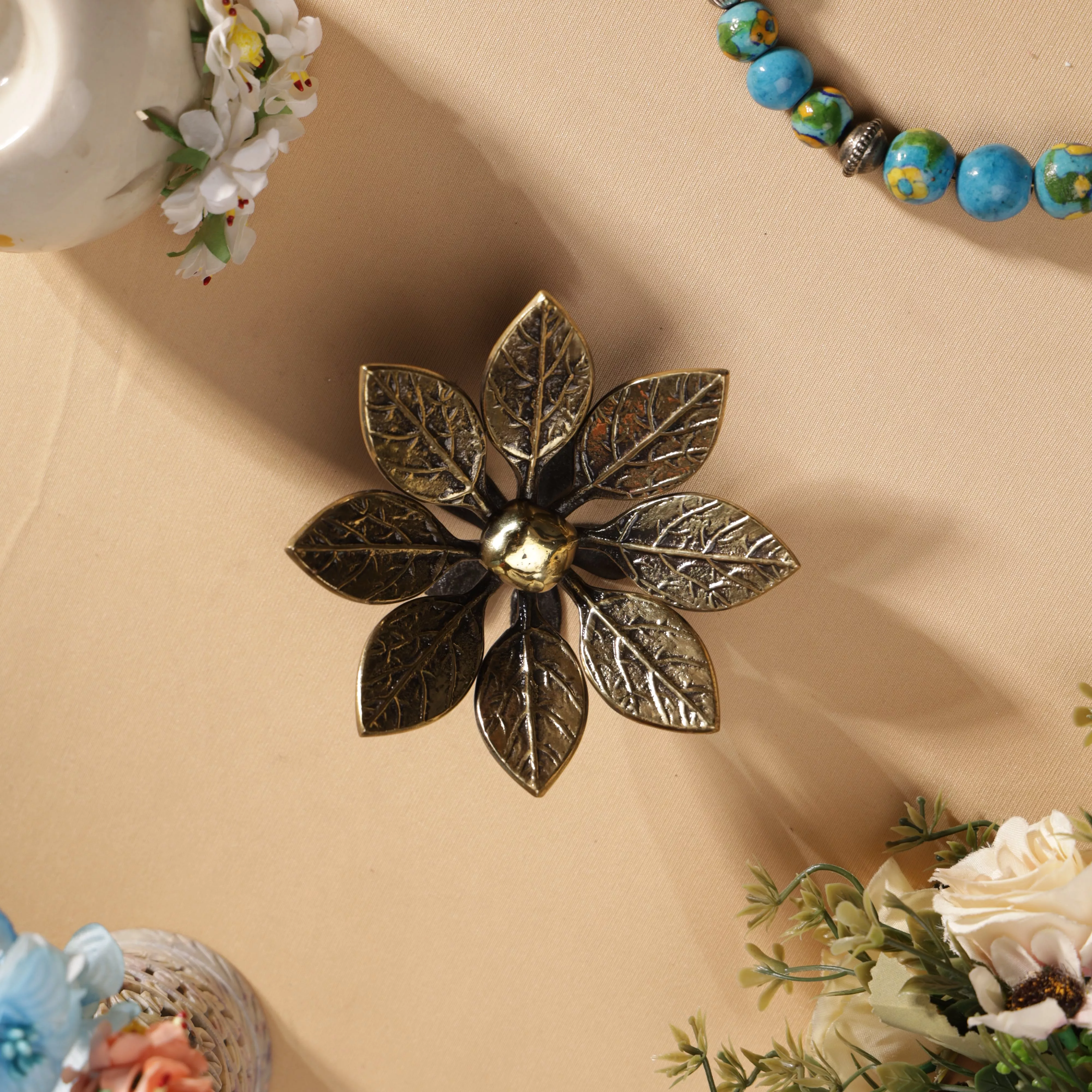Antique Finish Brass Blossoming Pulmeria Table Decor - Image 5