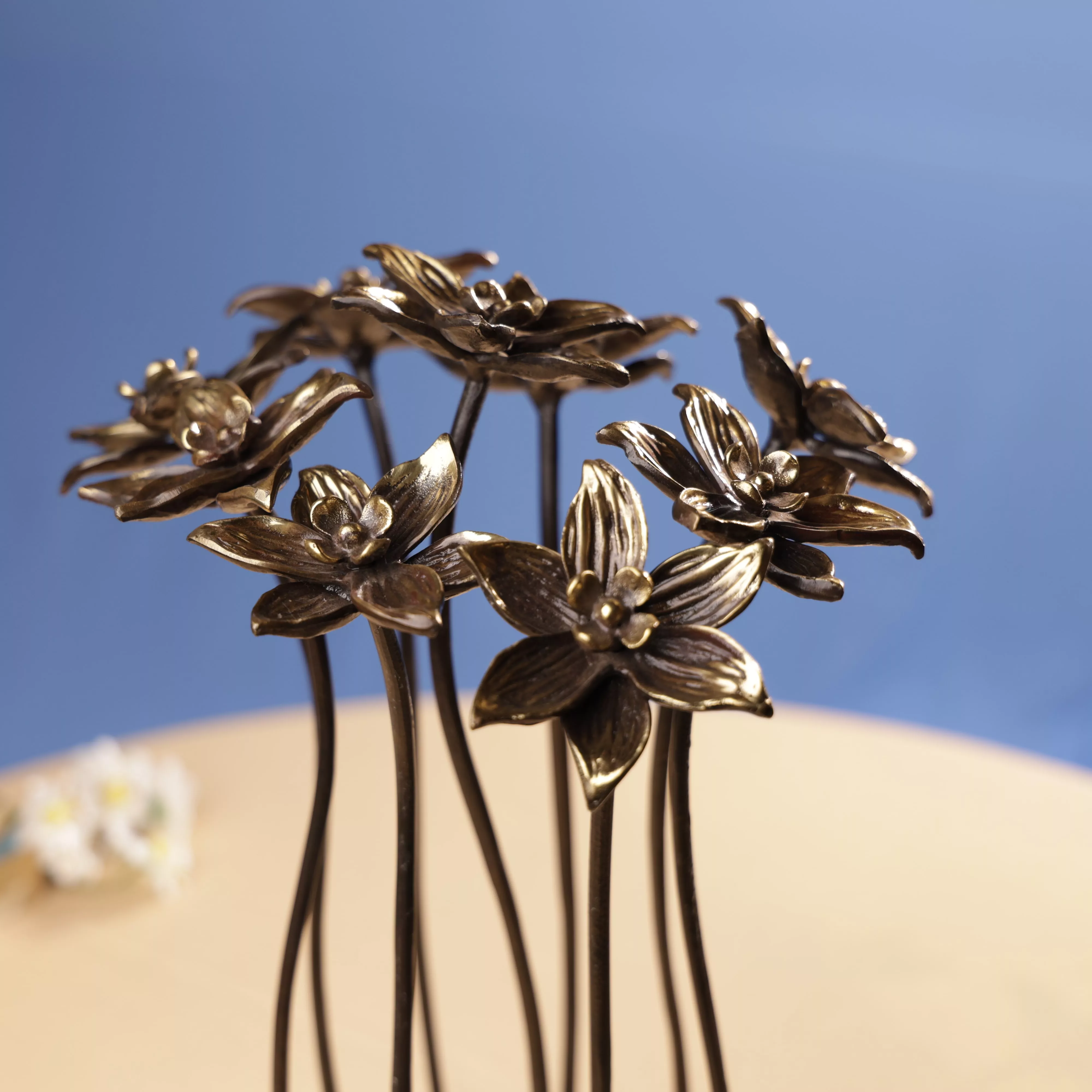 Antique Finish Brass Lotus Bouqet Table Decor - Image 3