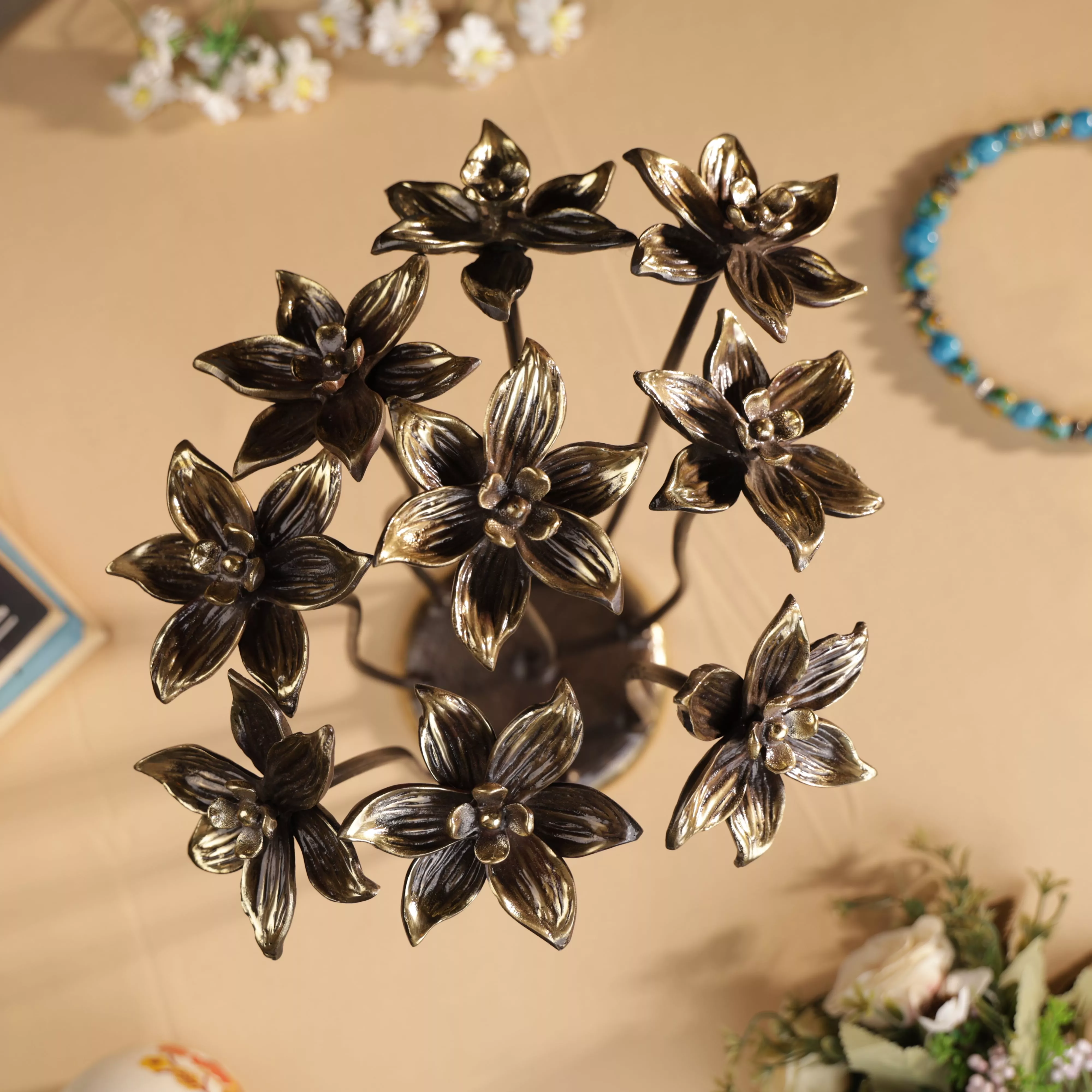 Antique Finish Brass Lotus Bouqet Table Decor - Image 5