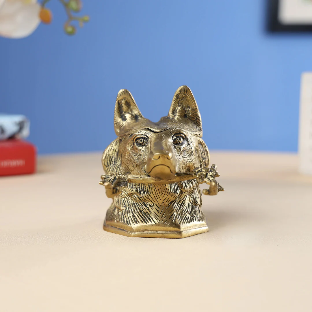 Antique Finish Dog Ink Pot