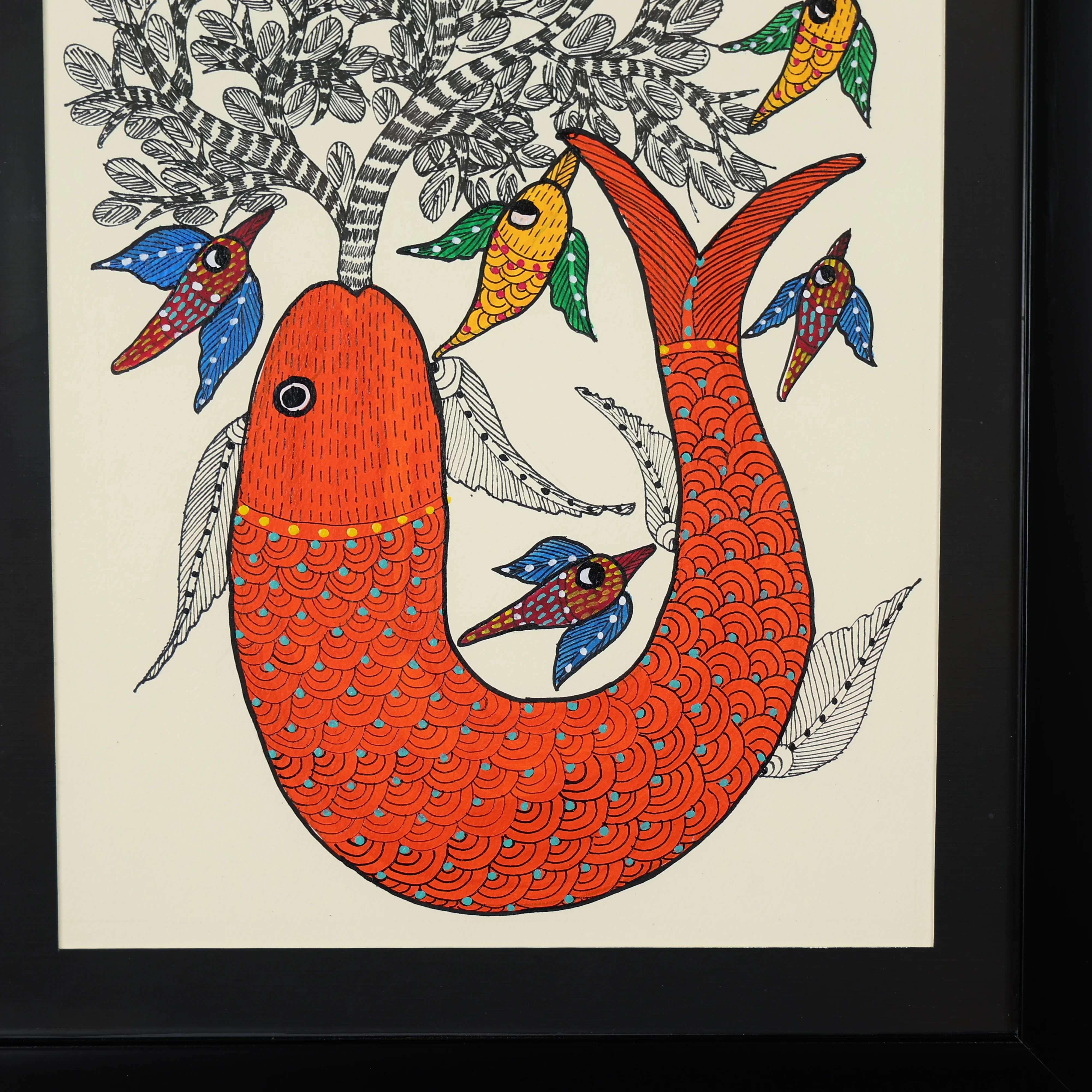 Beautiful Tribal Art Of A Fish And Birds - Image 3