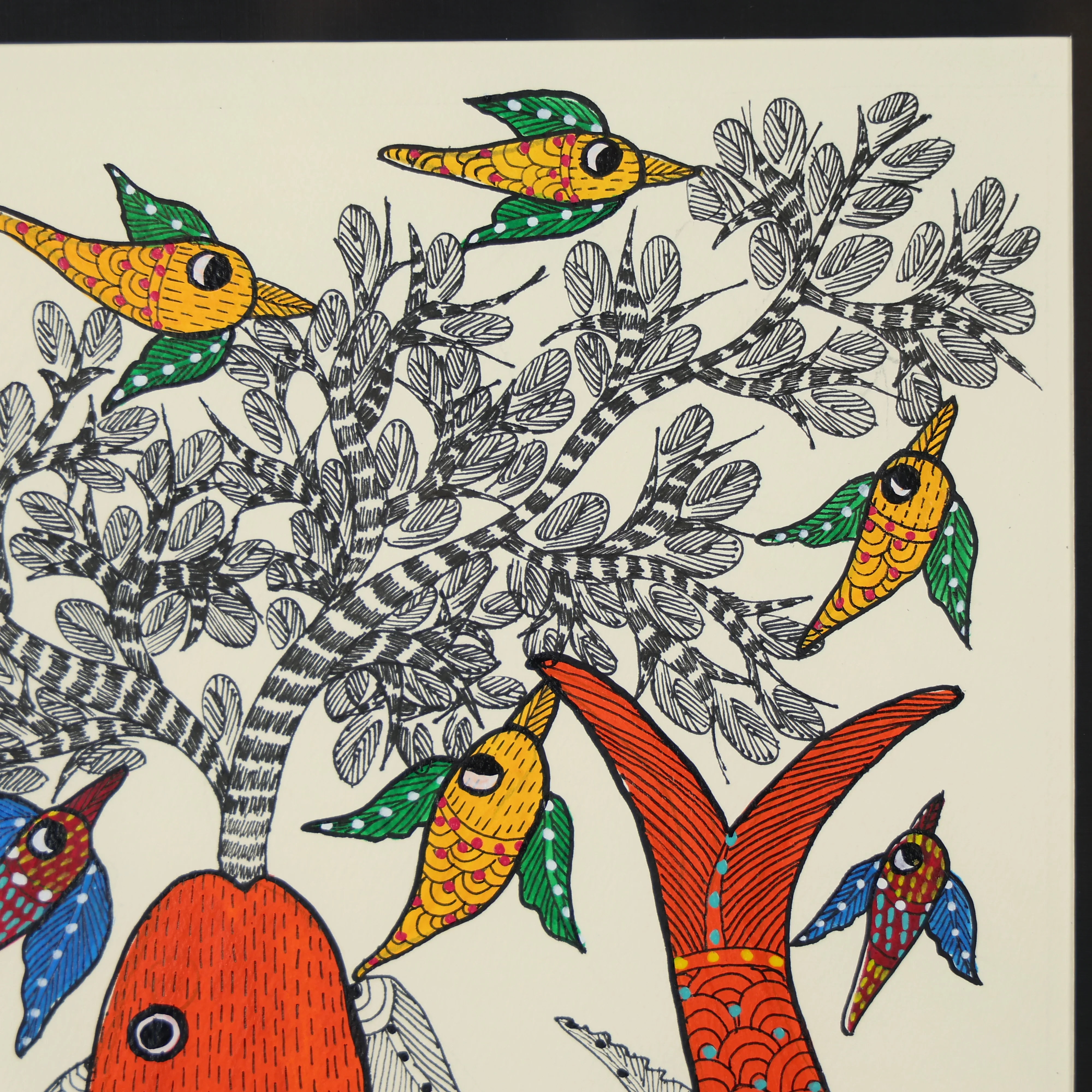 Beautiful Tribal Art Of A Fish And Birds - Image 4