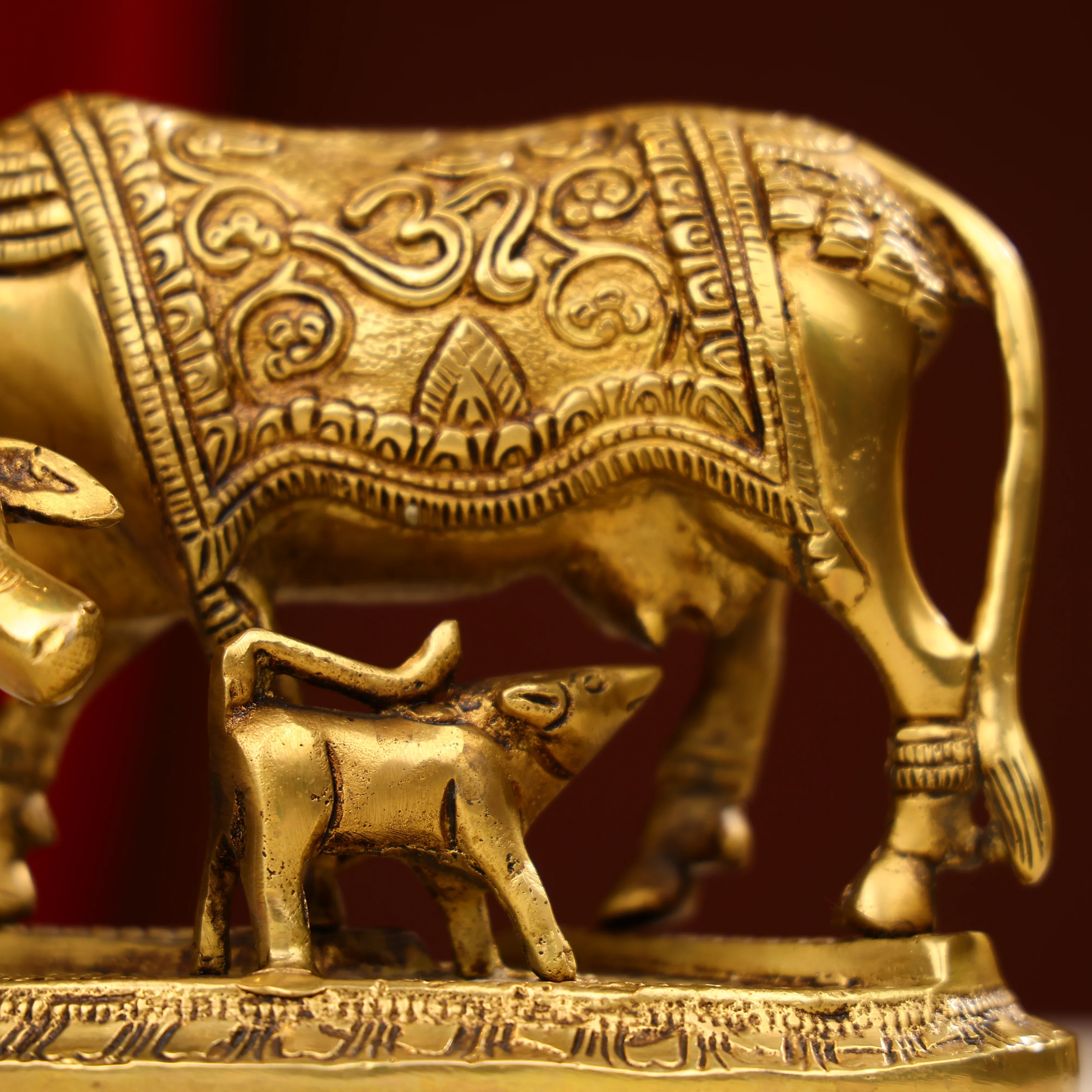 Brass Cow And Calf With Om Sign Carved - Image 6