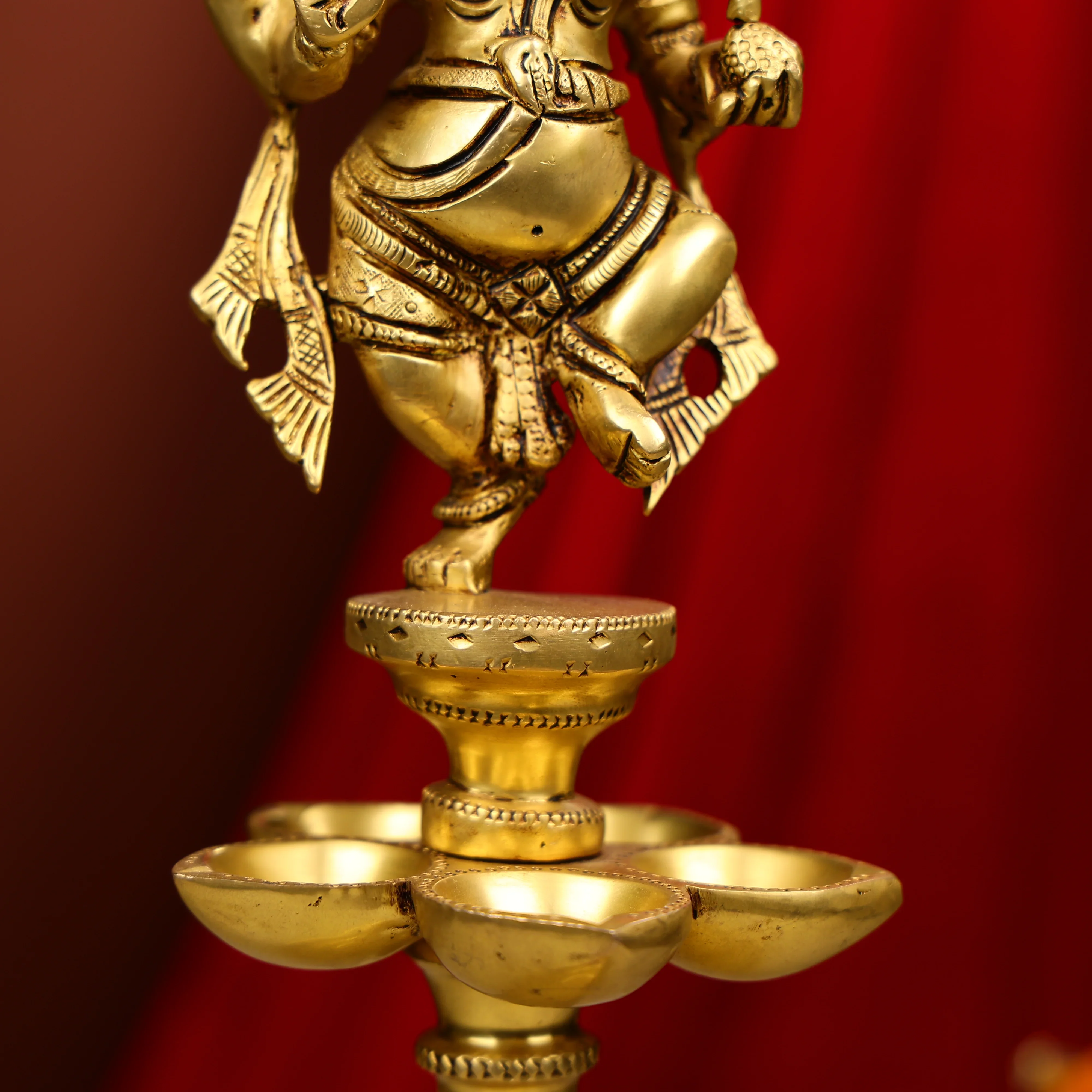 16" Super Fine Brass Lord Ganesha Dancing Long Diya With 6 Lights - Image 5