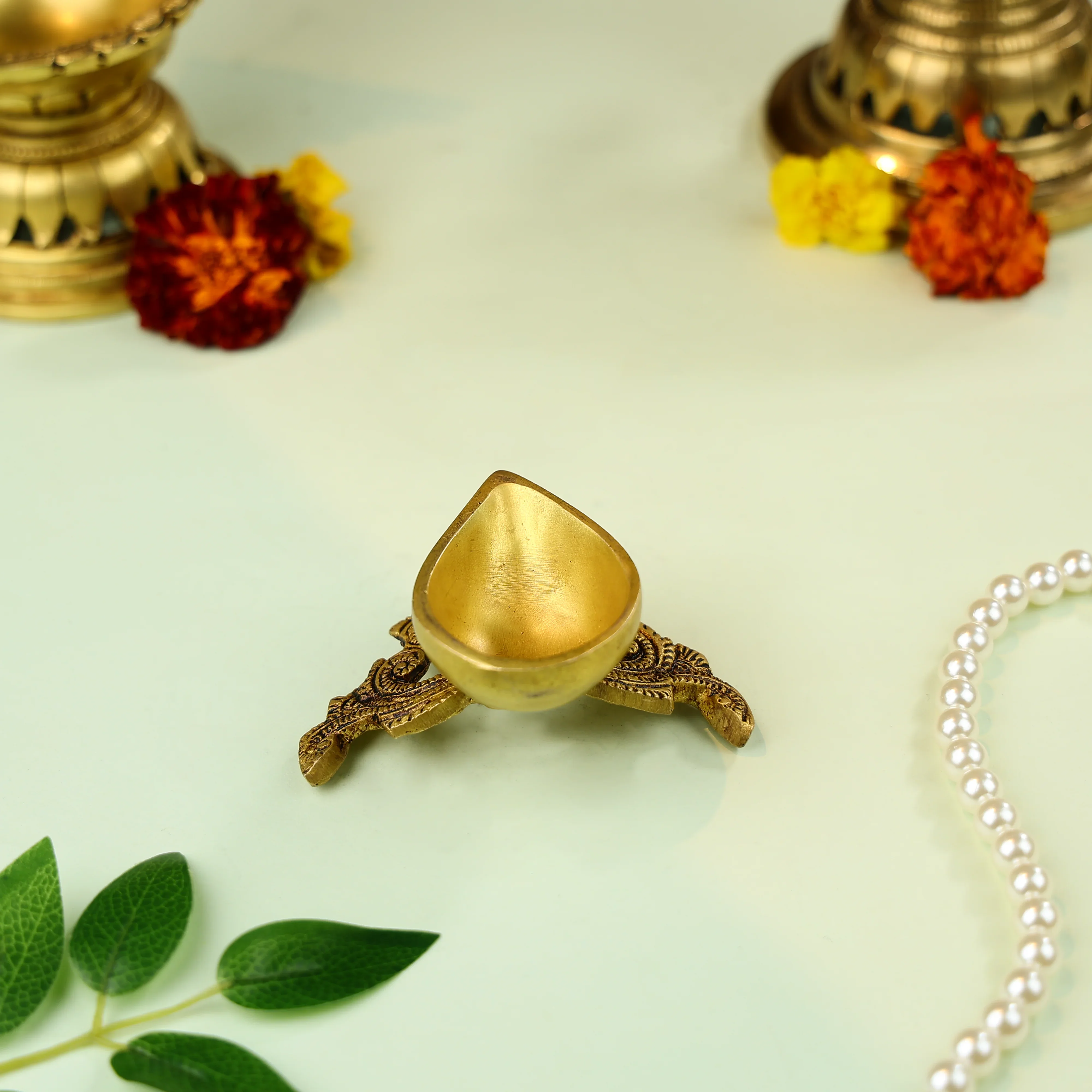 3" Brass Designer Base Diya - Image 3