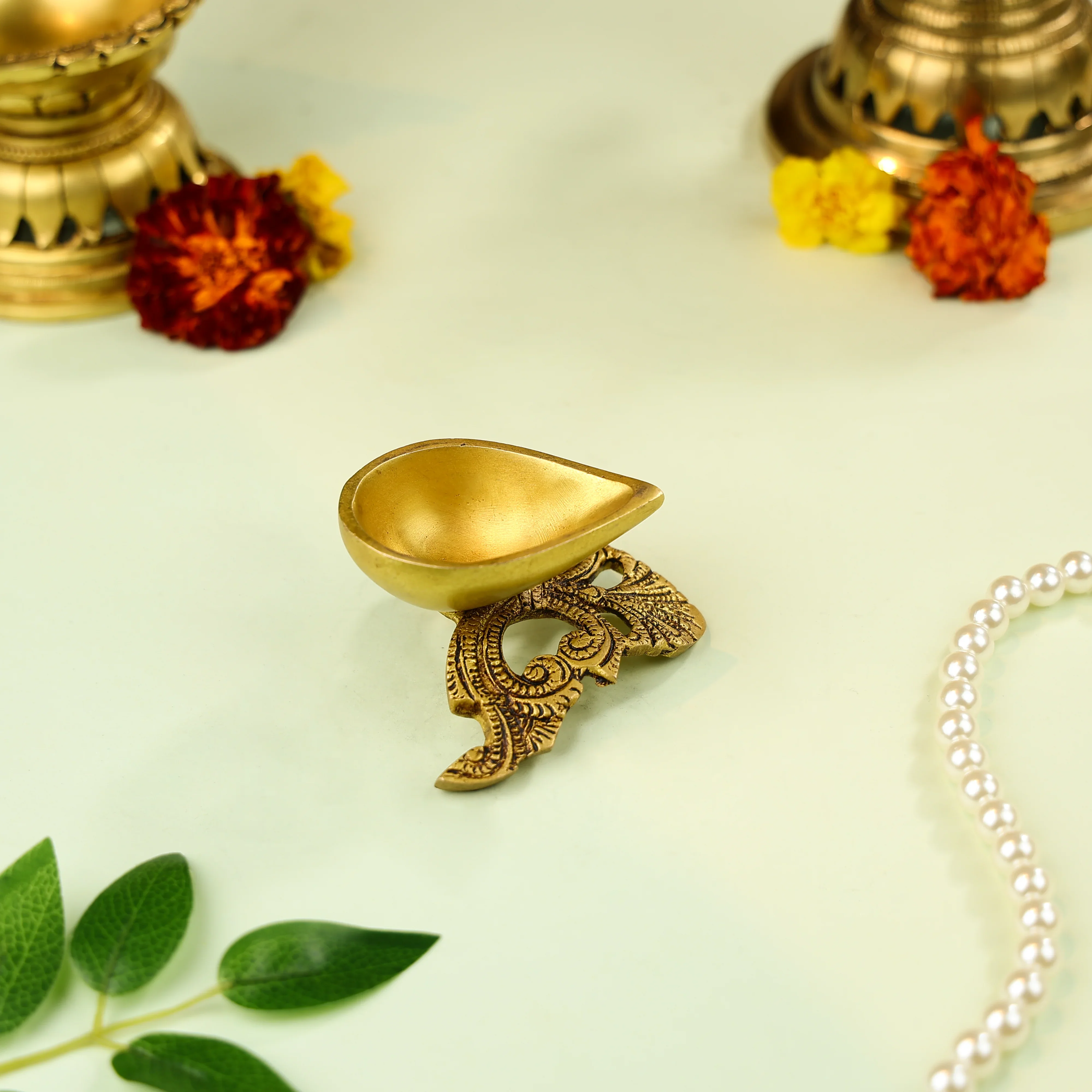 3" Brass Designer Base Diya - Image 4