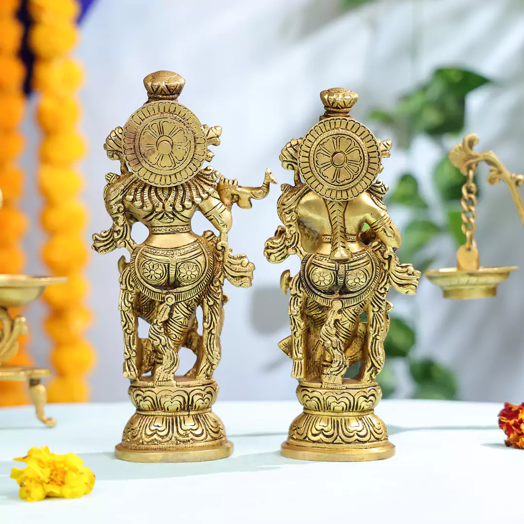 10" Super Fine Brass Radha Krishna Pair - Image 3