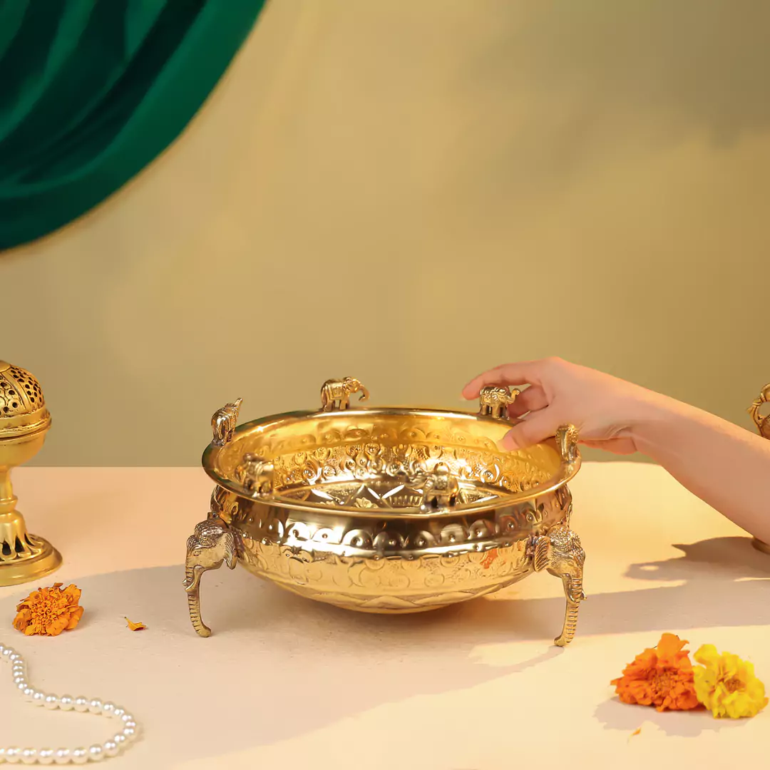 Designer Brass Elephant Urli - Image 6