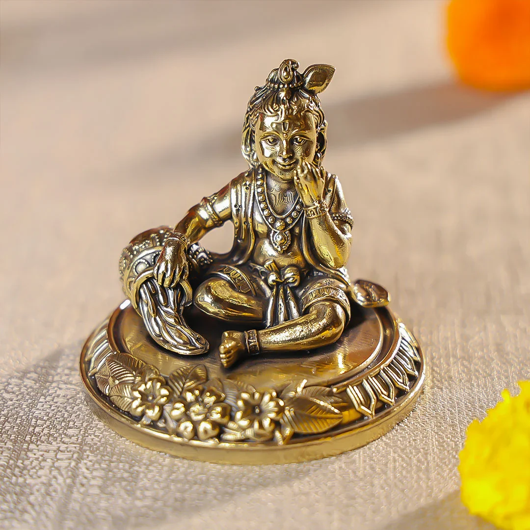 3" Brass Premium Finish Krishna Makhan Chor Idol