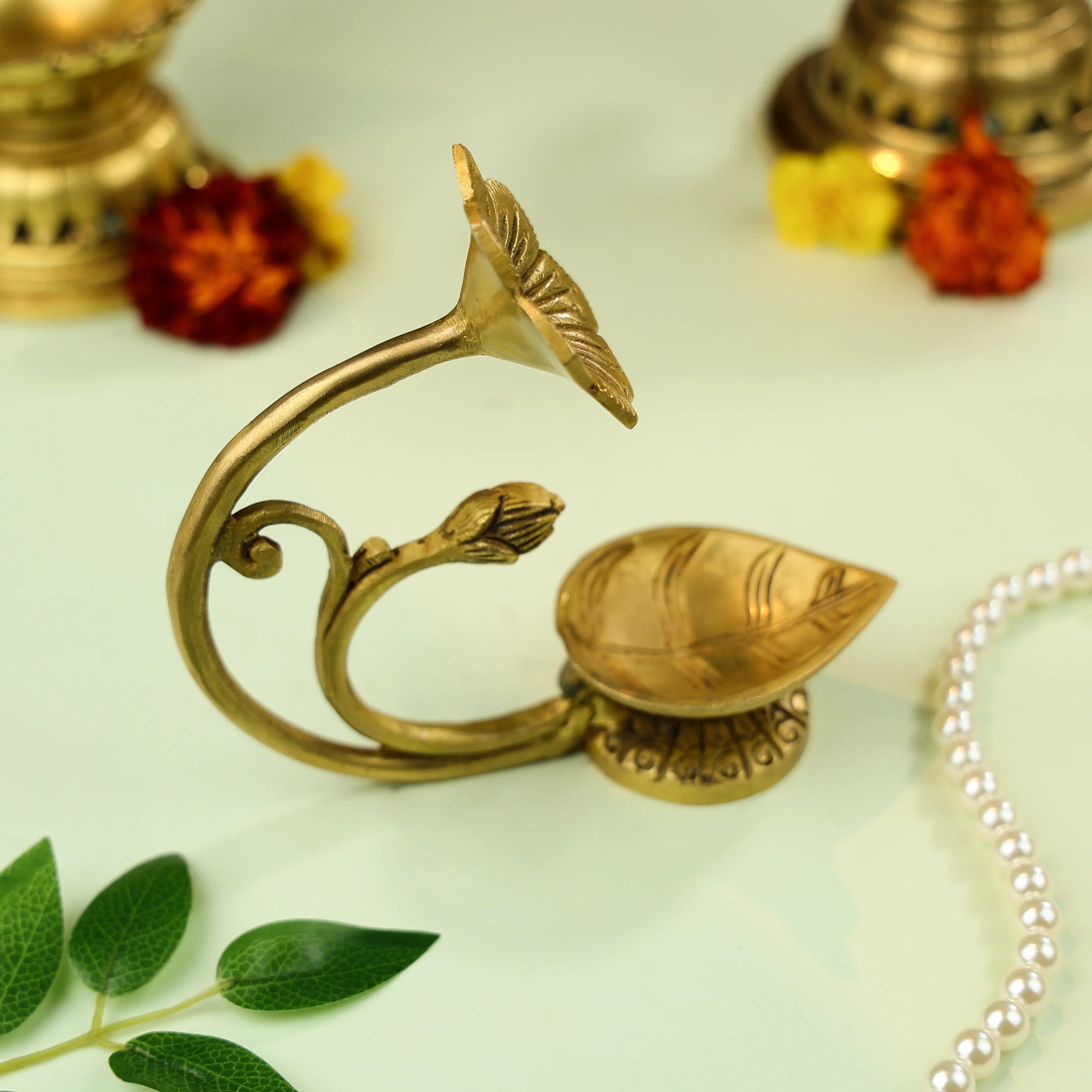 6" Brass Flower Diya - Image 2