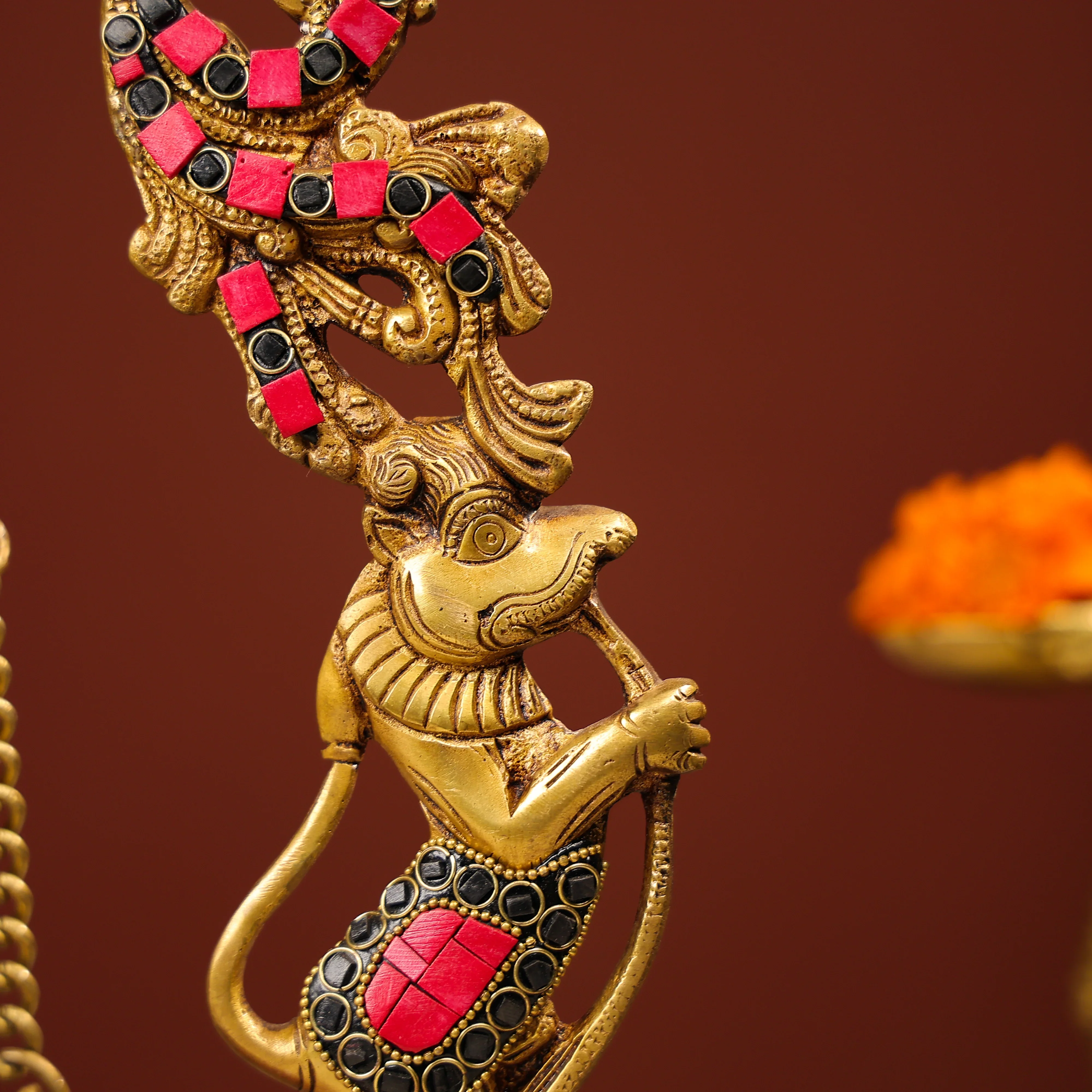 Brass Ganesh On Swing With Colourful Stonework - Image 7