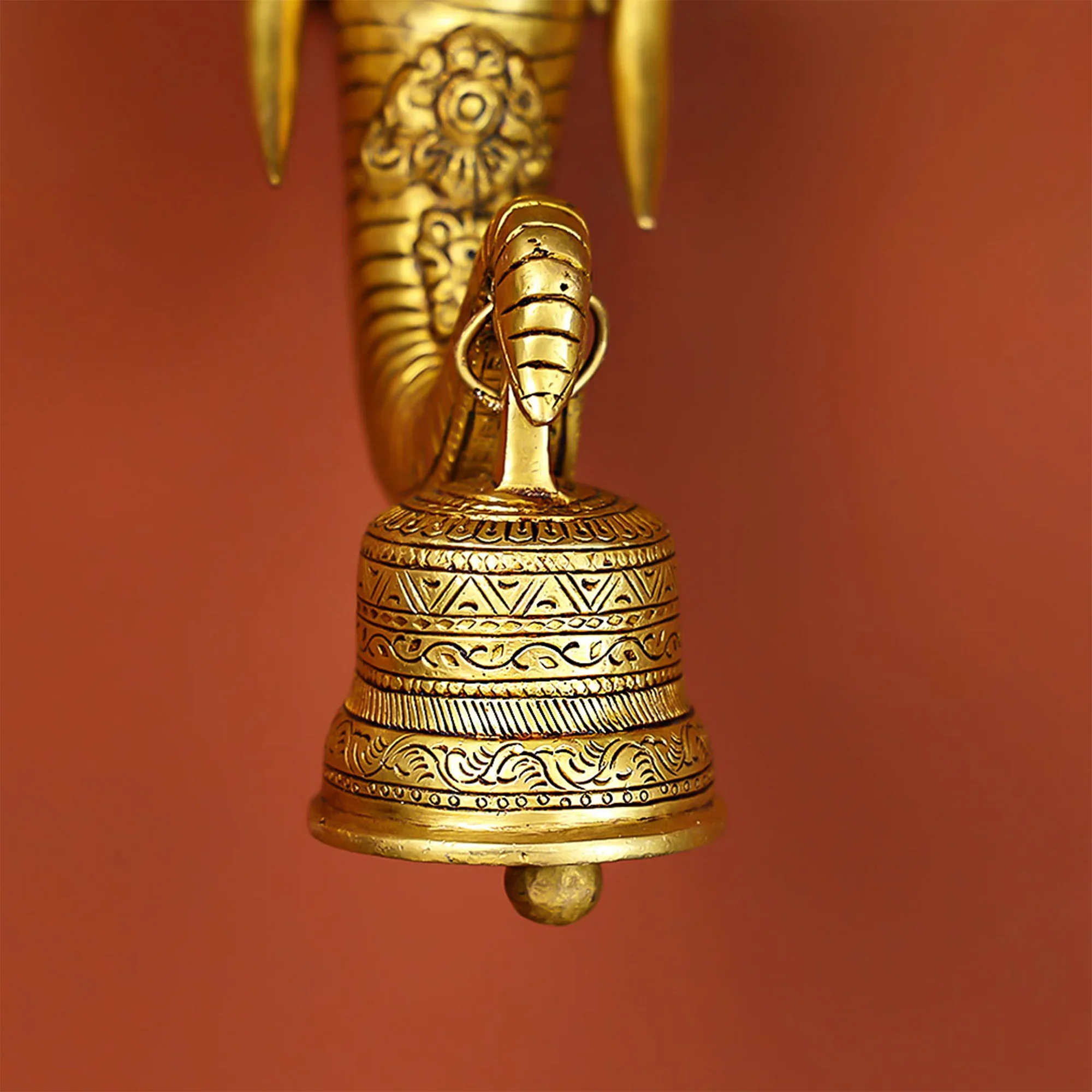 Brass Ganesha Wall Hanging With Bell - Image 4