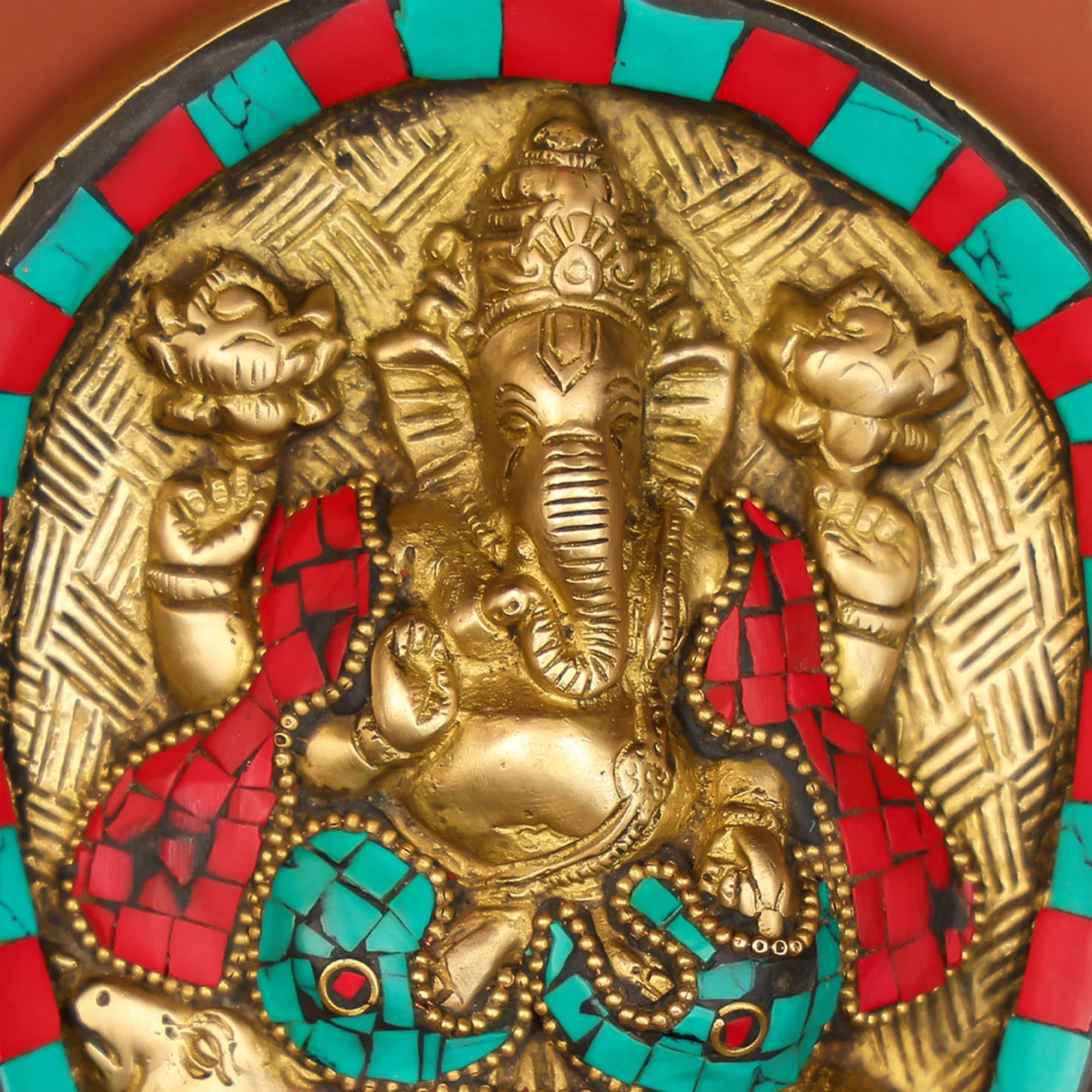 Brass Ganesha Wall Hanging With Stonework - Image 2
