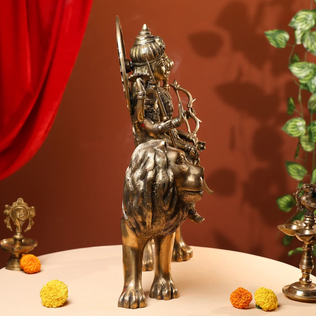 Brass Goddess Durga Antique Idol - Image 3