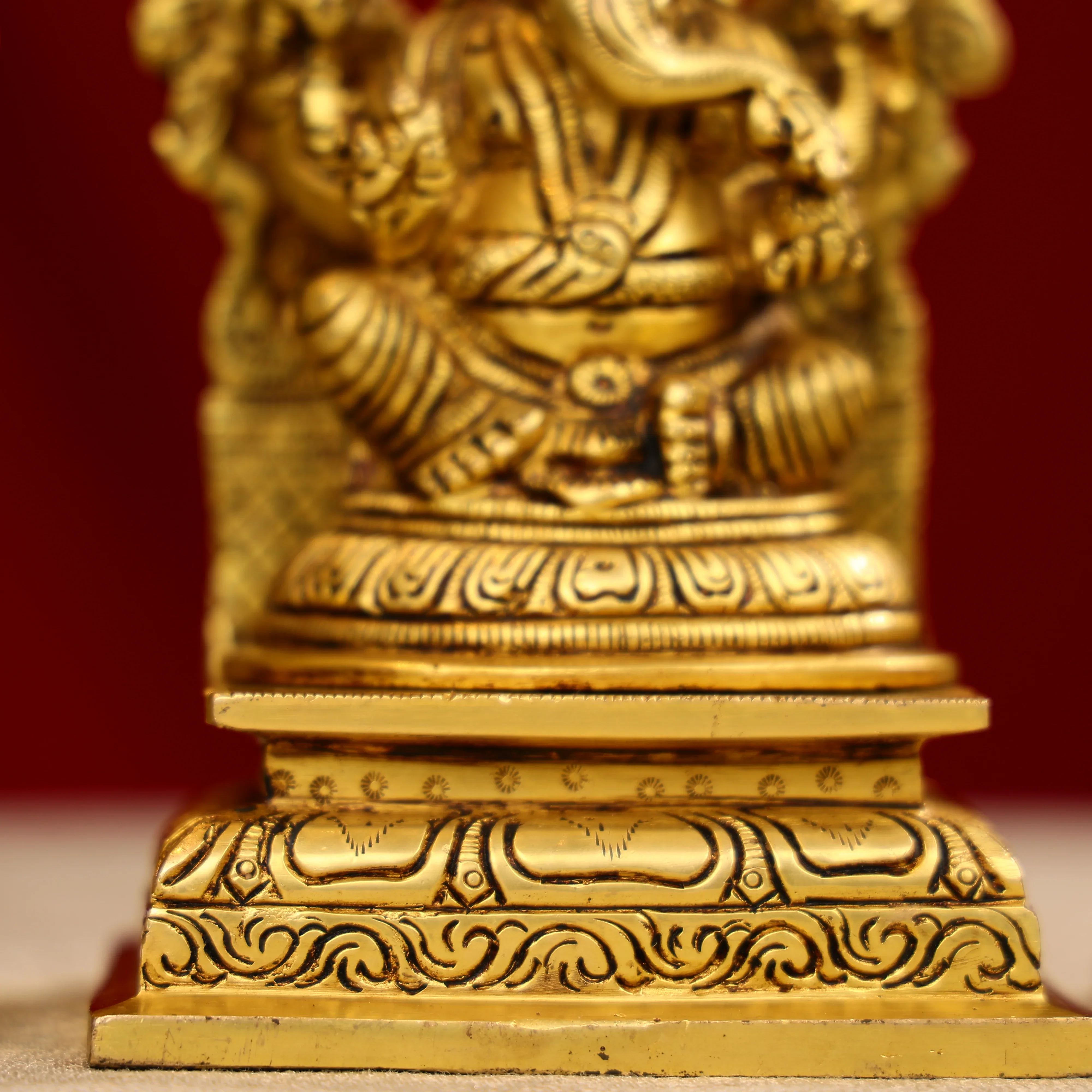 8" Super Fine Brass Goddess Lakshmi, Lord Ganesha & Goddess Saraswati Idols Seated on Throne - Image 8