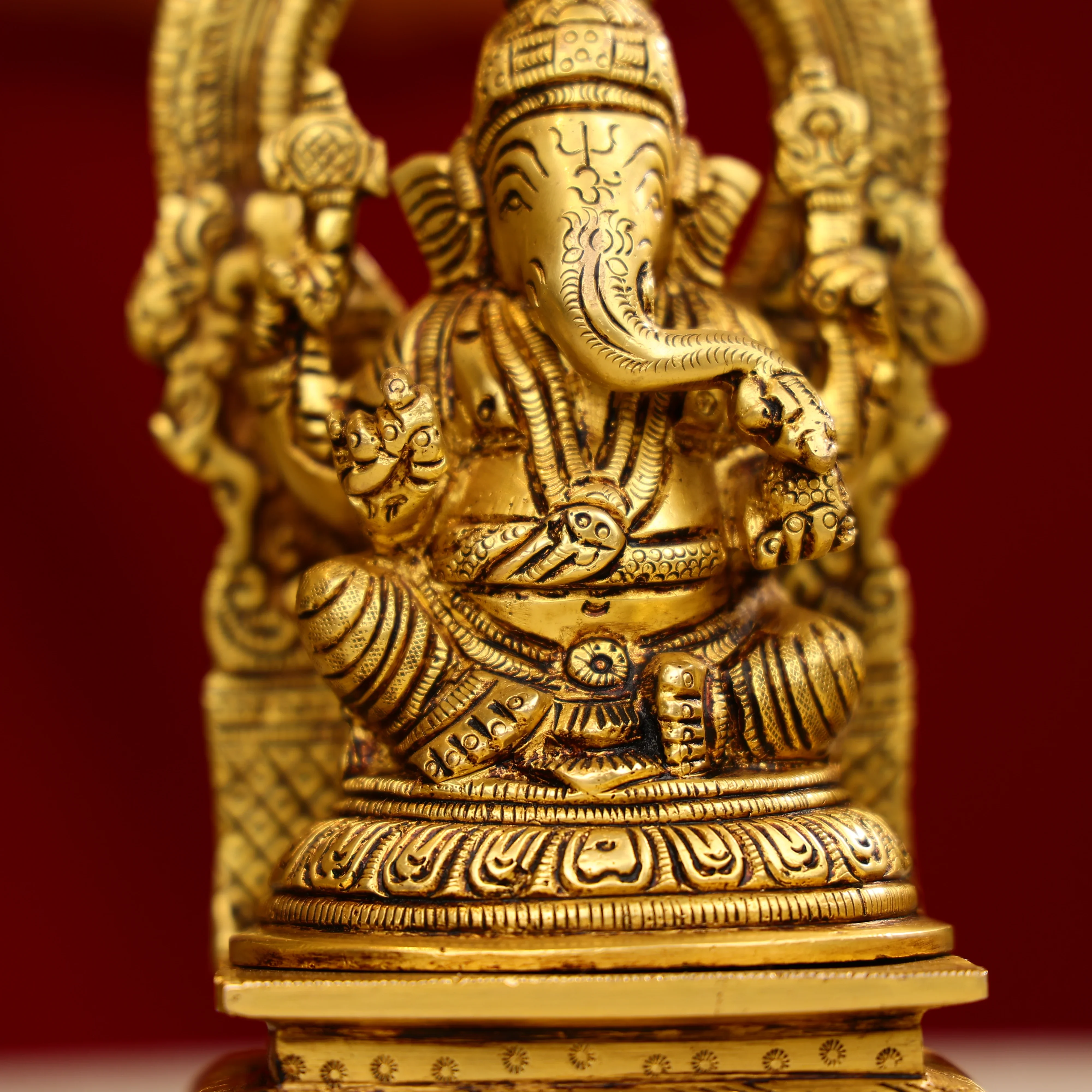 8" Super Fine Brass Goddess Lakshmi, Lord Ganesha & Goddess Saraswati Idols Seated on Throne - Image 9