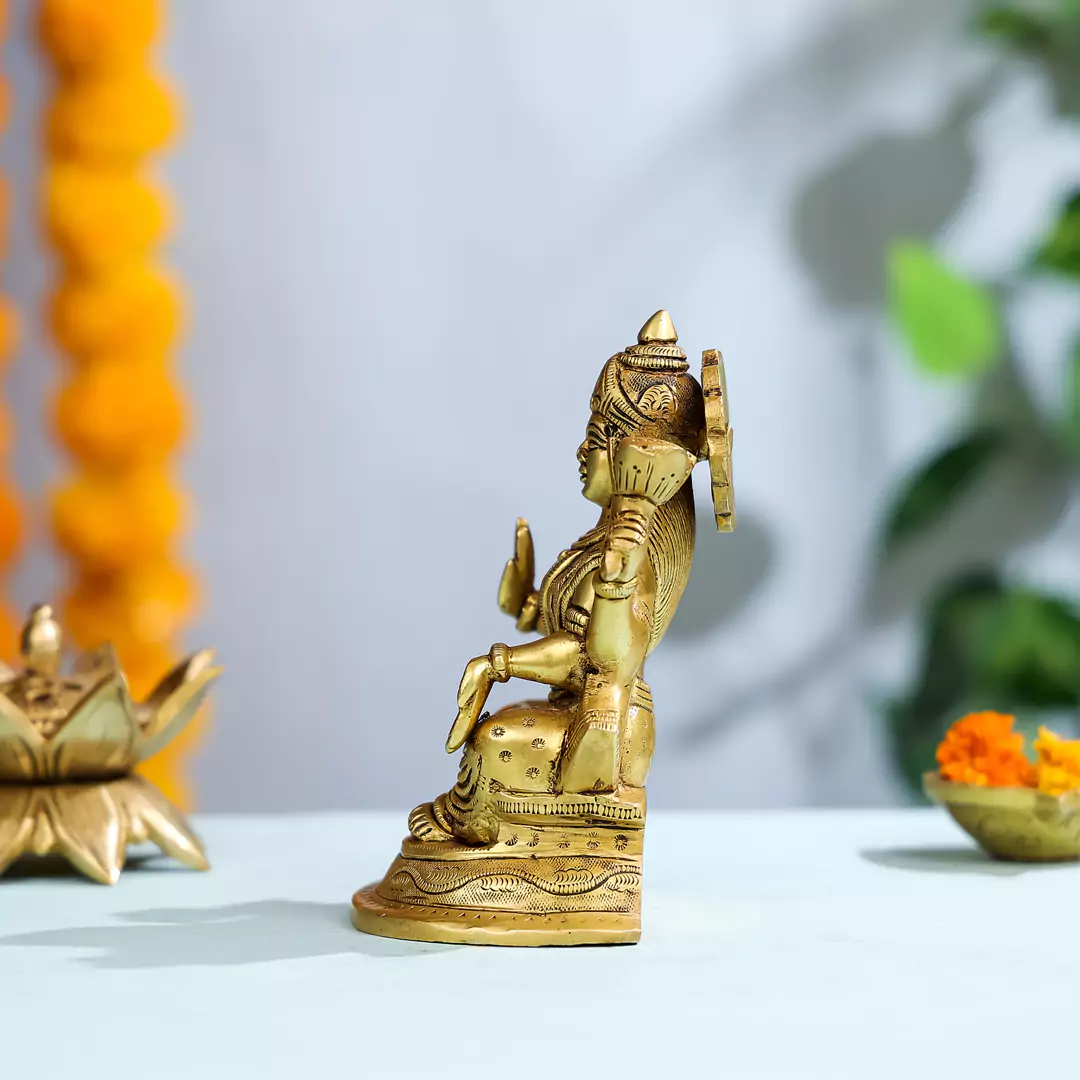 Brass Goddess Lakshmi Sitting On A Pedestal - Image 3