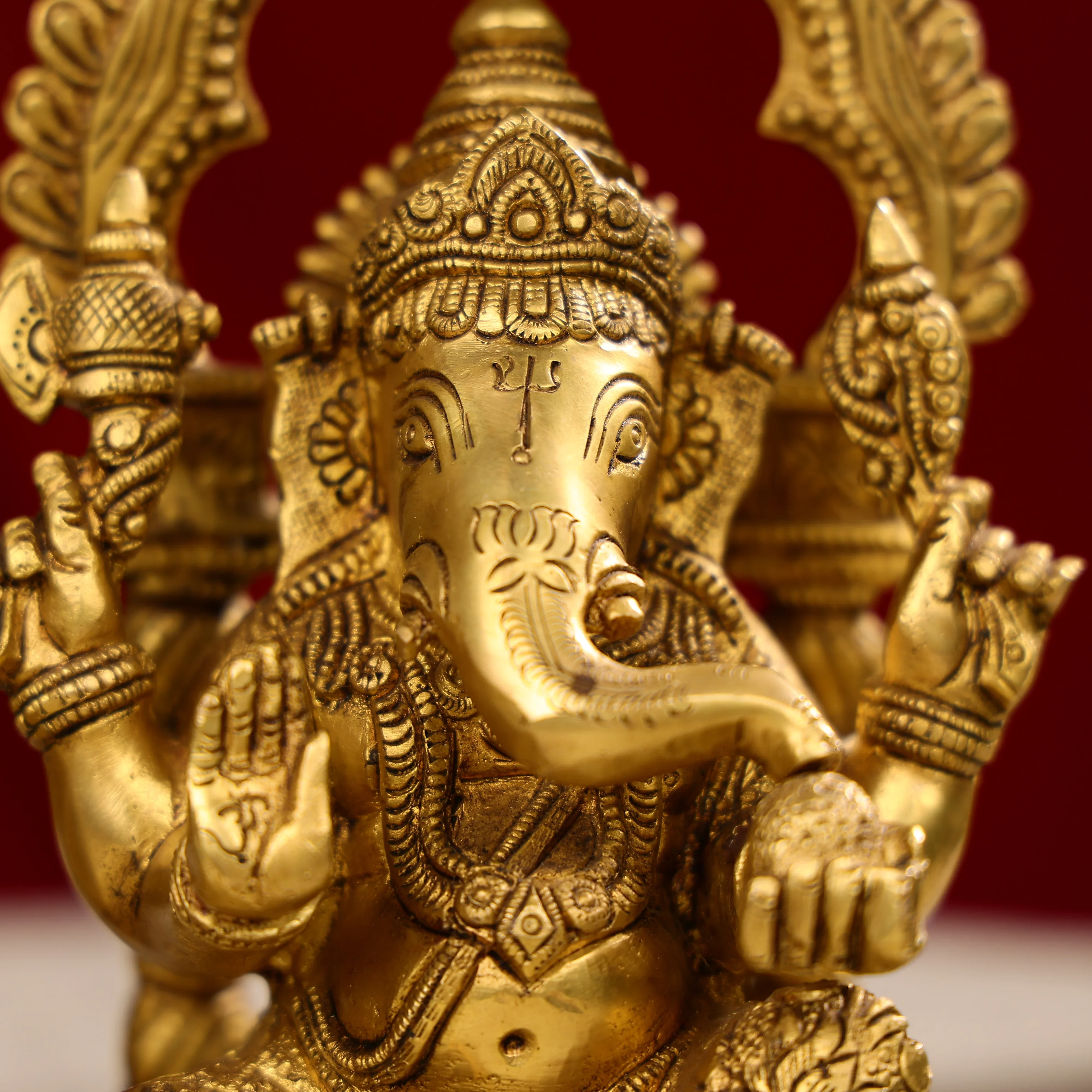 9.25" Super Fine Brass Goddess Laxmi & Lord Ganesh Idols Seated On Throne - Image 6