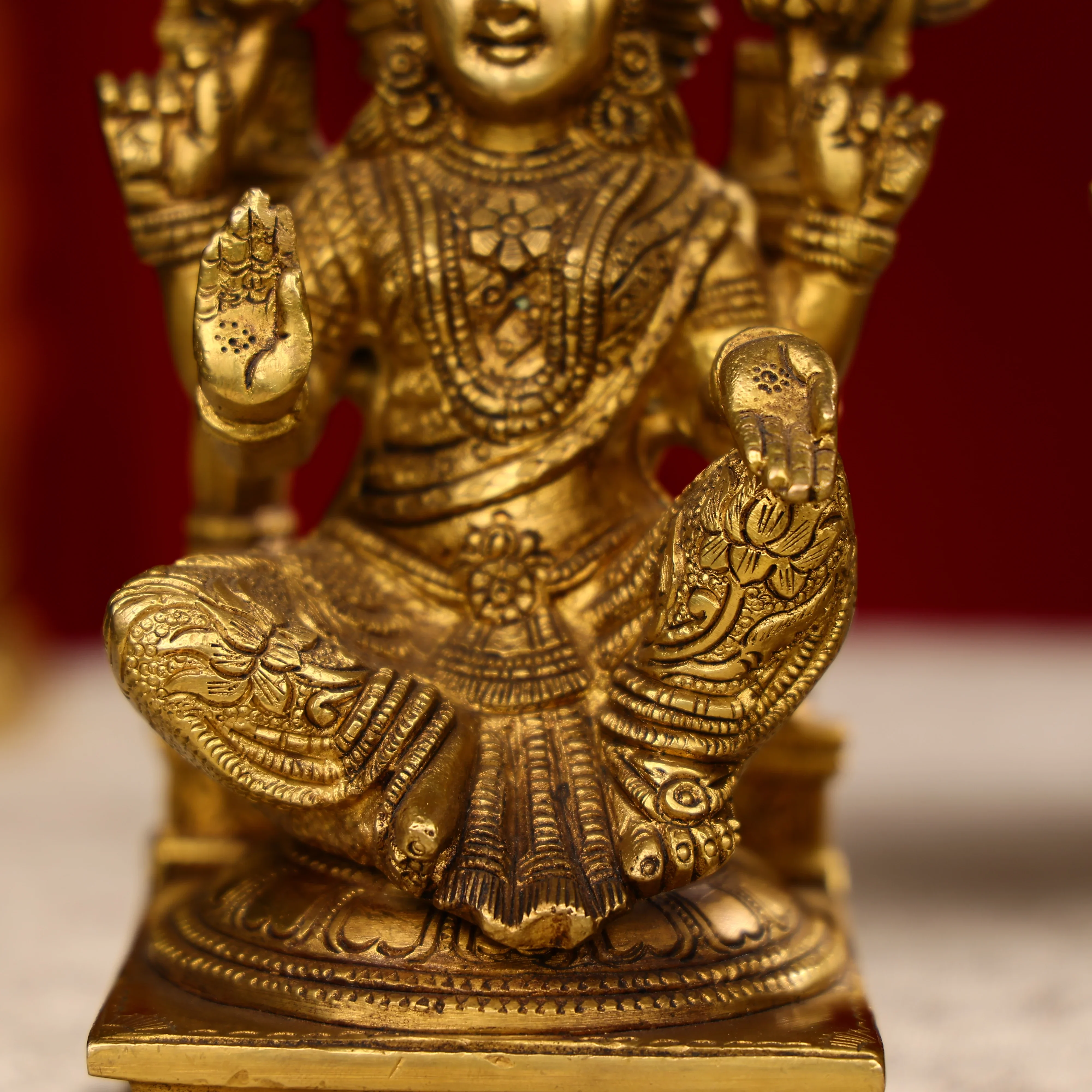 9.25" Super Fine Brass Goddess Laxmi & Lord Ganesh Idols Seated On Throne - Image 8