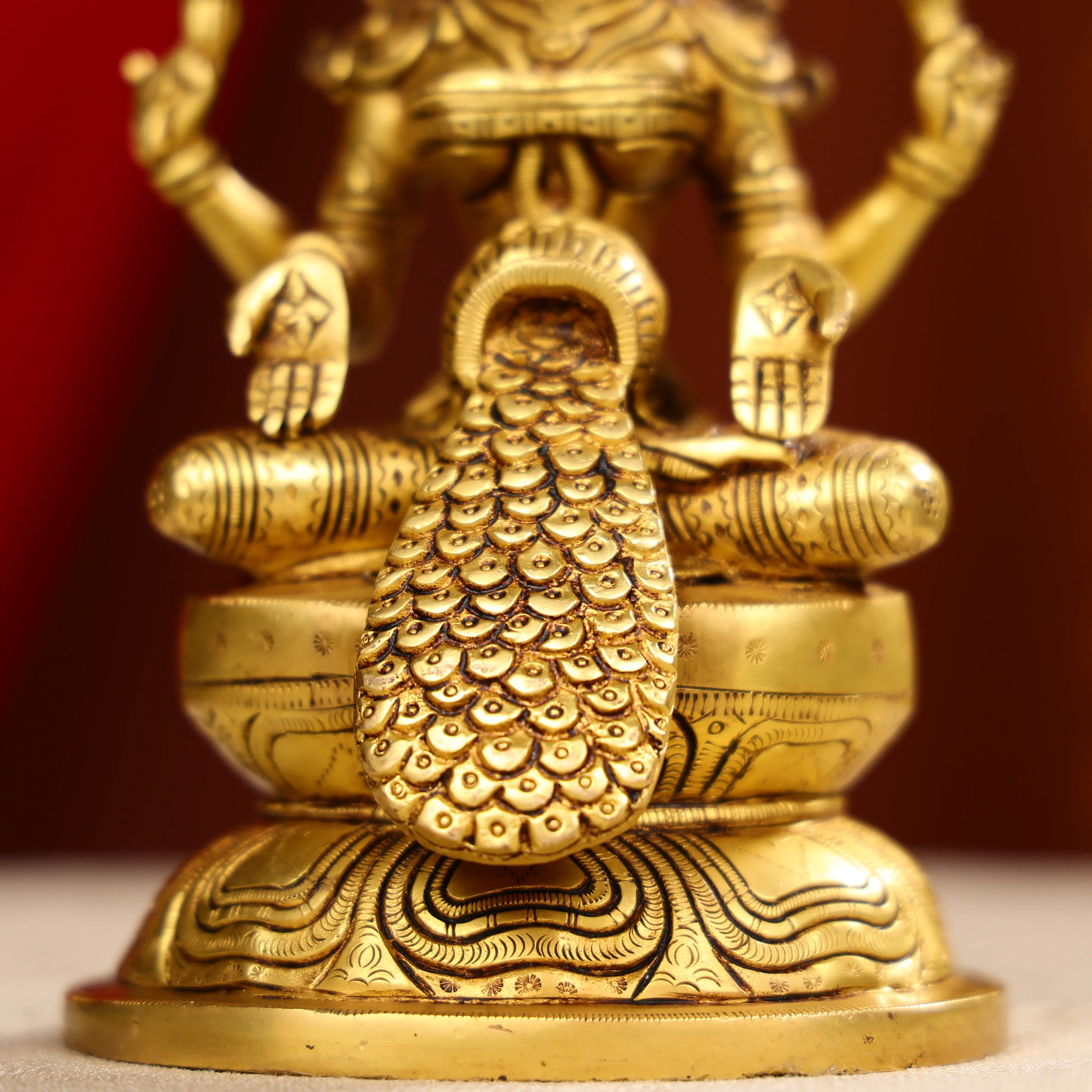 8" Super Fine Brass Goddess Laxmi Showering Wealth Idol - Image 5