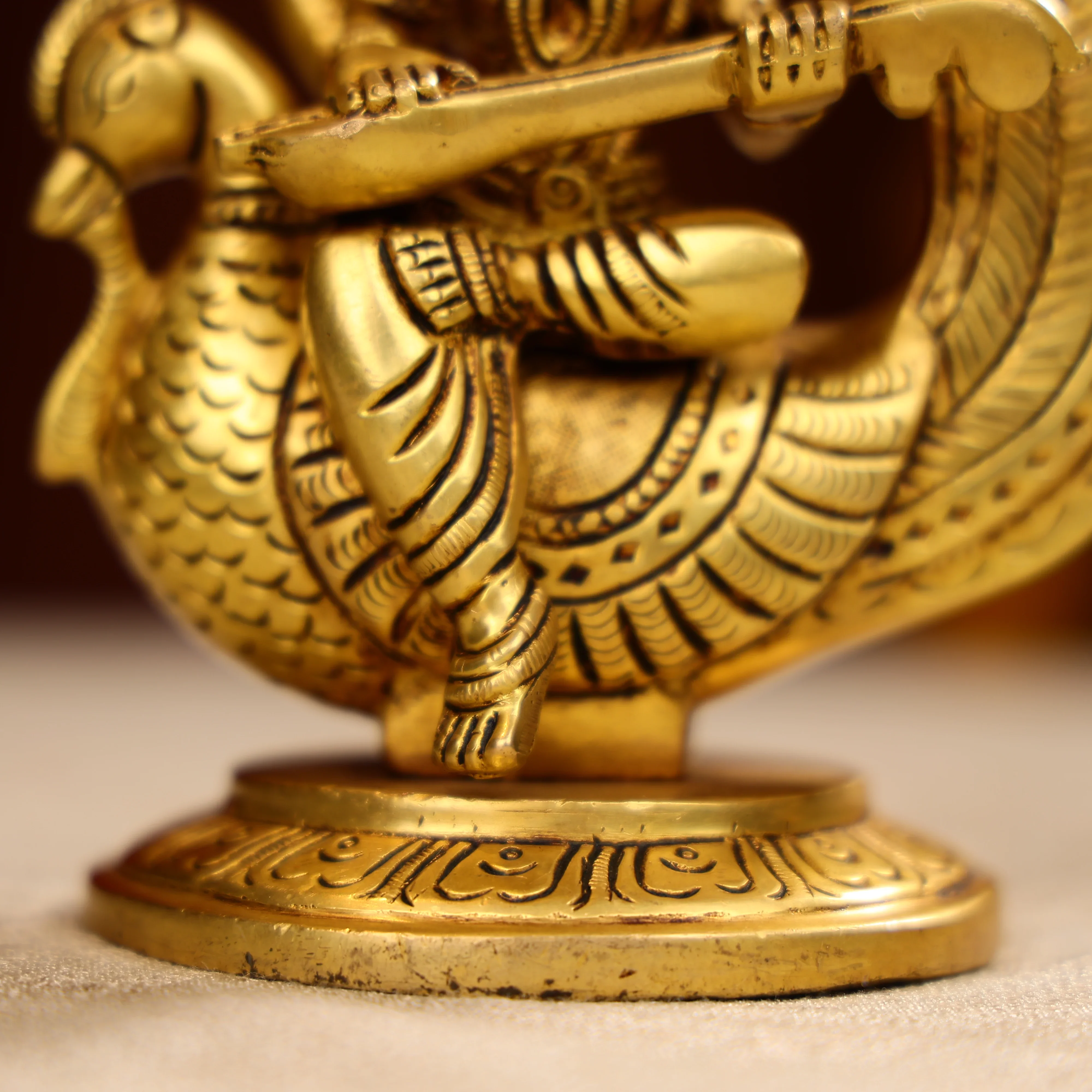 5.75" Superfine Brass Goddess Saraswati Seated on Swan - Image 10