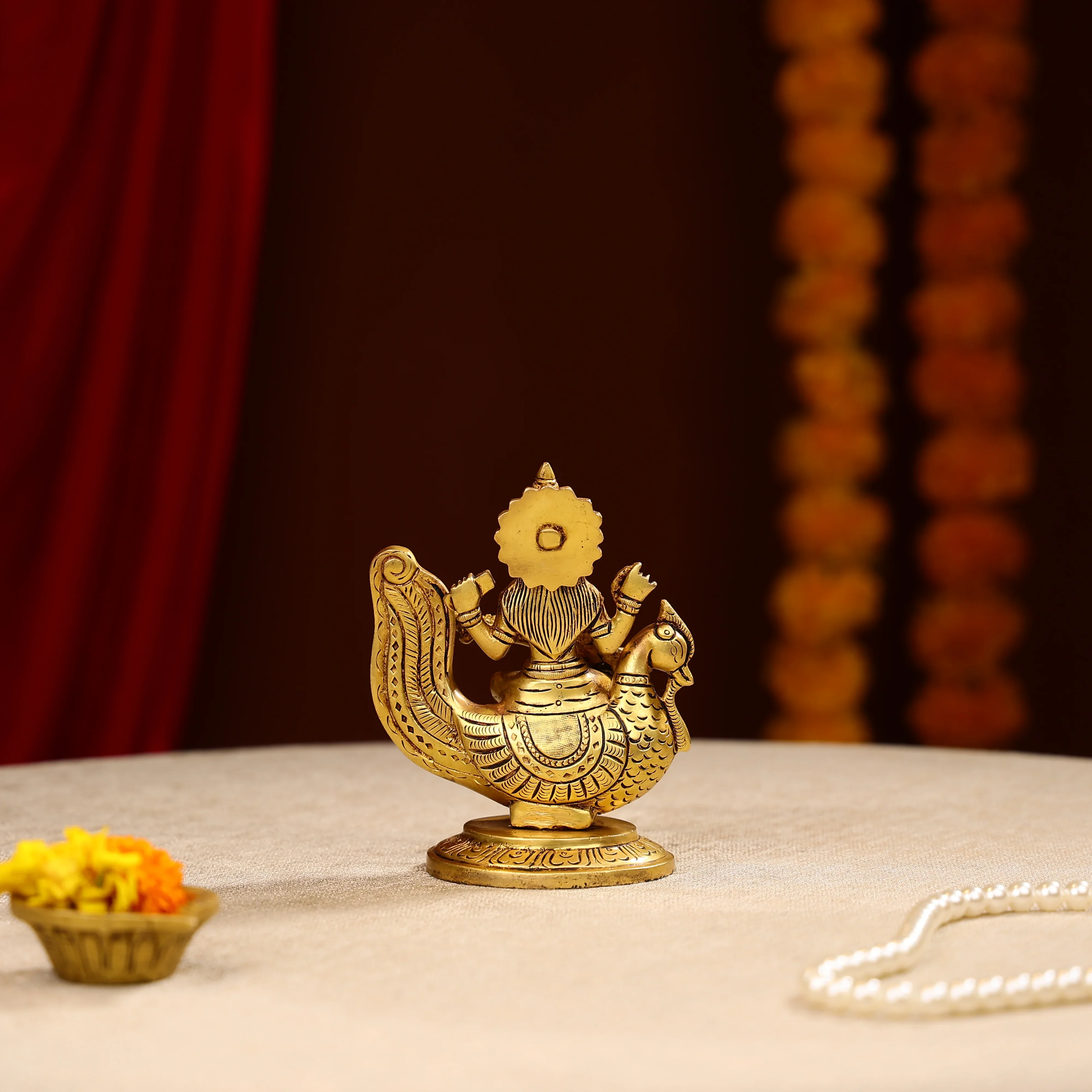 5.75" Superfine Brass Goddess Saraswati Seated on Swan - Image 4