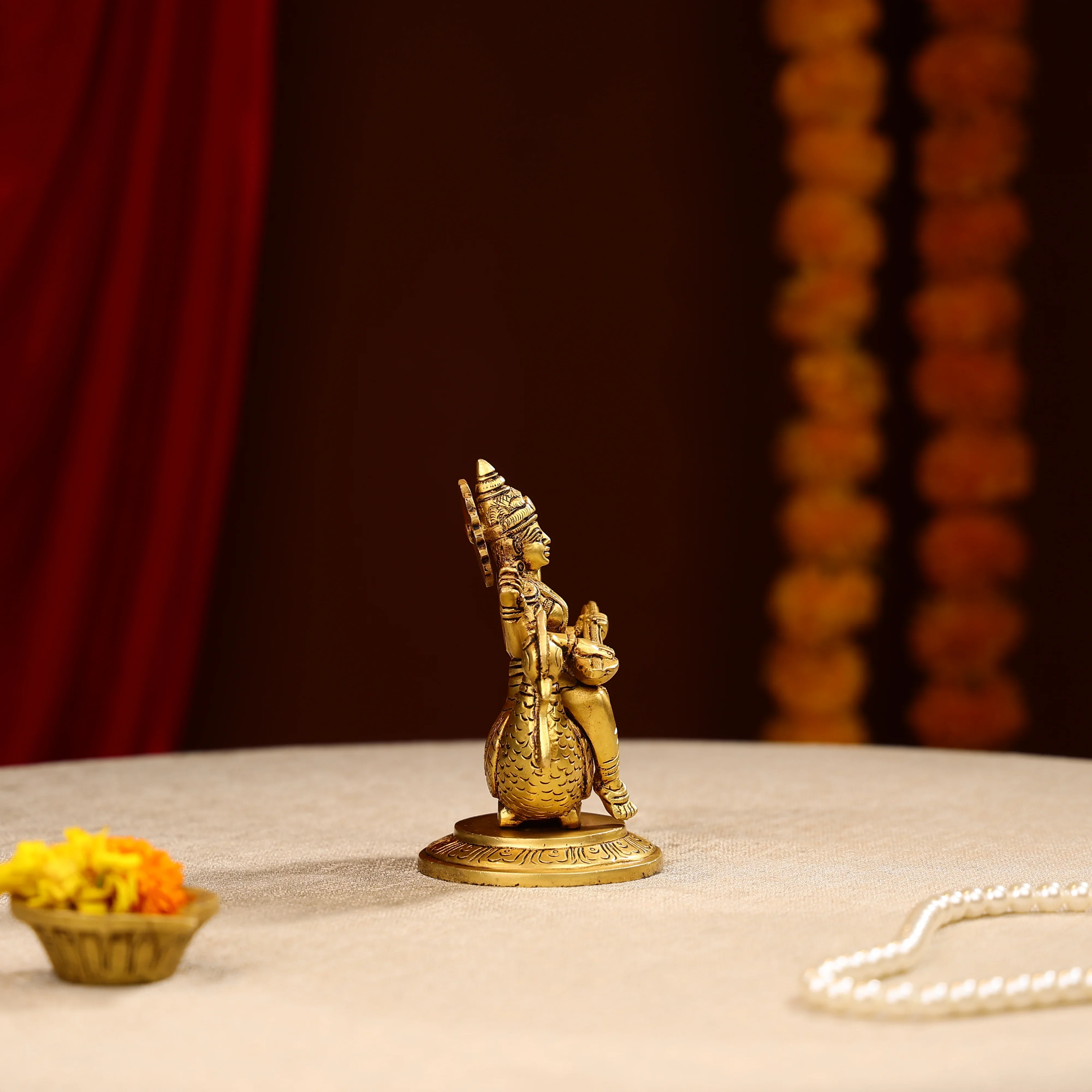 5.75" Superfine Brass Goddess Saraswati Seated on Swan - Image 5