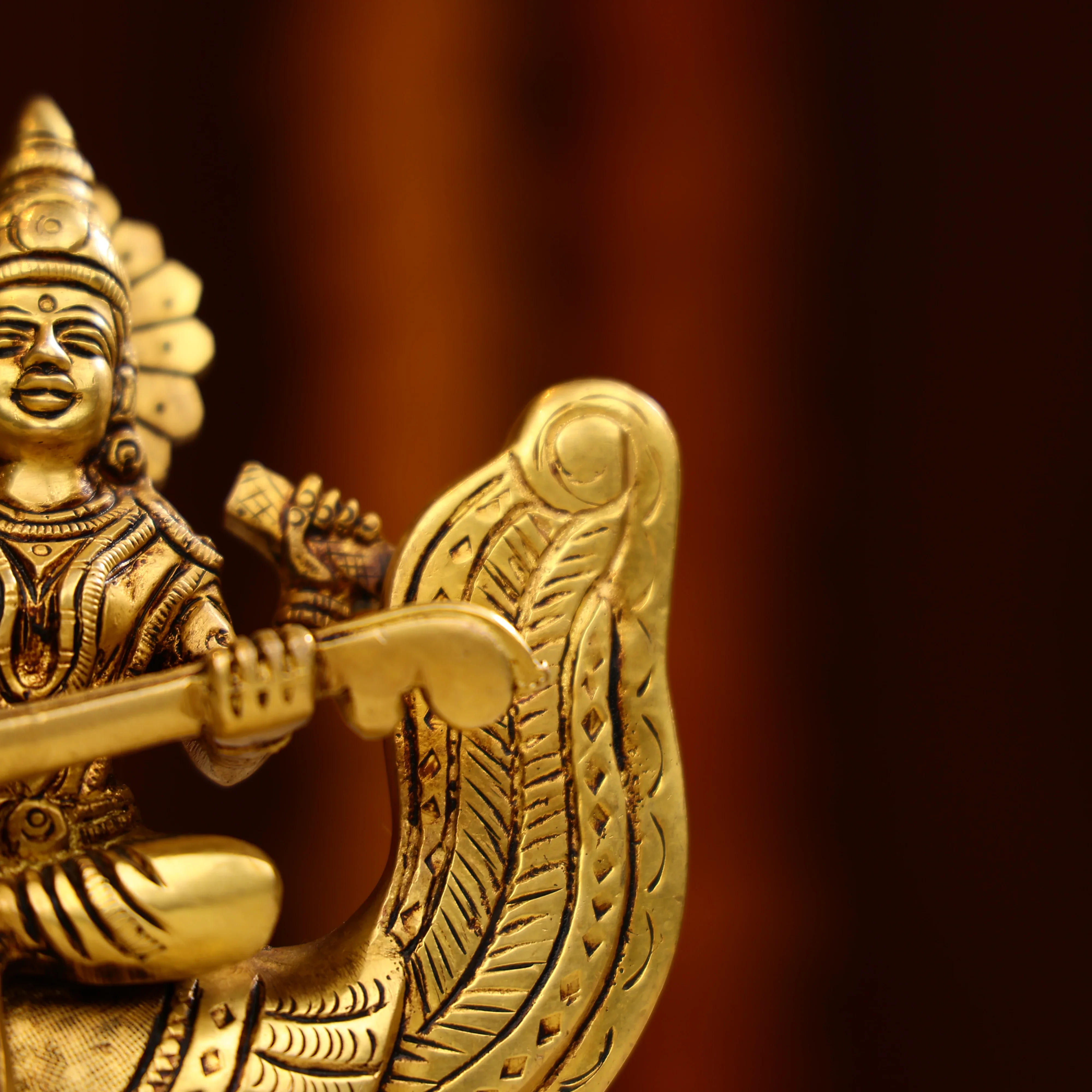 5.75" Superfine Brass Goddess Saraswati Seated on Swan - Image 8
