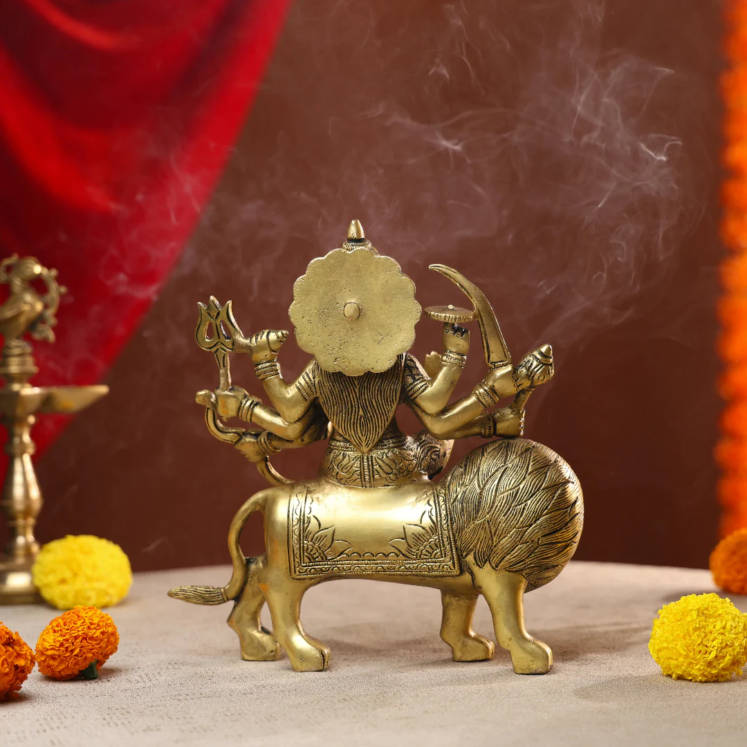 Brass Golden Antique Finish Goddess Durga Idol - Image 3