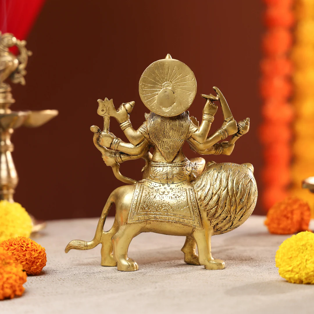 Brass Golden Antique Goddess Durga Idol - Image 3