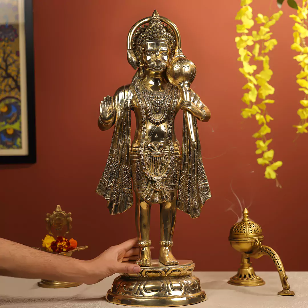 27" Brass Hanuman Idol Standing on Pedestal Black Antique Finish - Large - Image 4