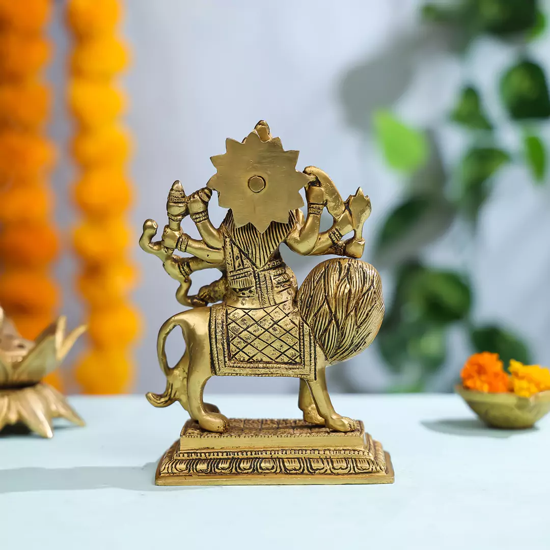 Brass Maa Durga Sitting On A Lion Idol - Image 3