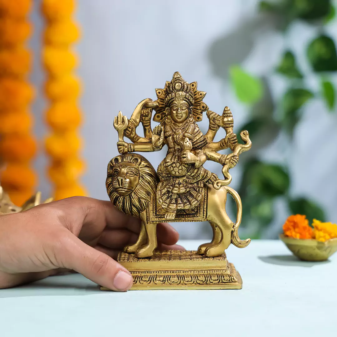 Brass Maa Durga Sitting On A Lion Idol - Image 4
