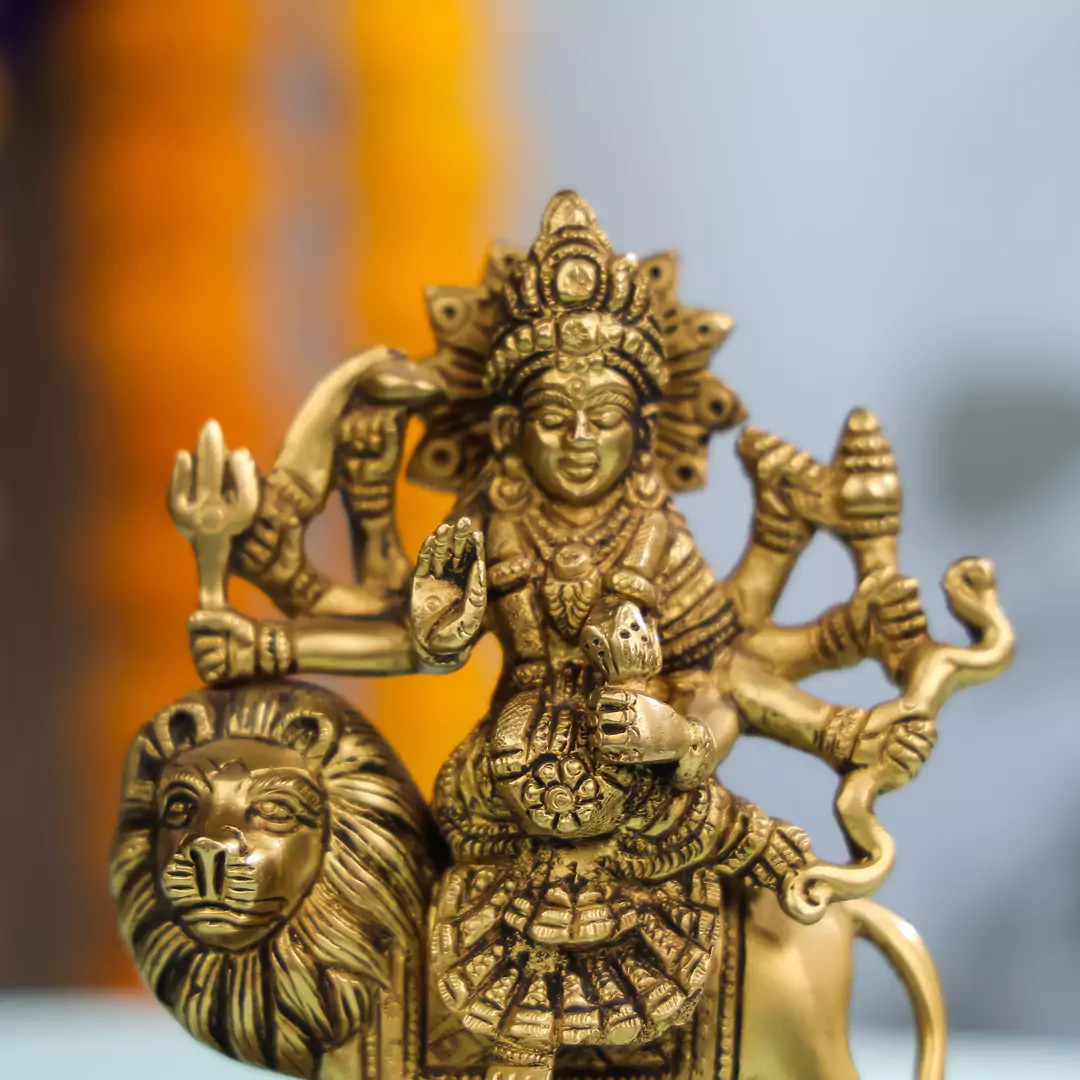 Brass Maa Durga Sitting On A Lion Idol - Image 5