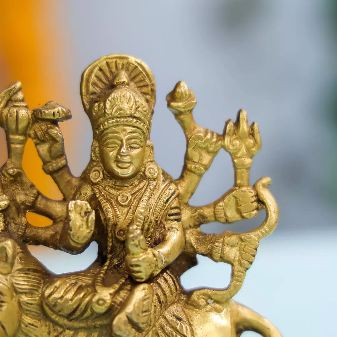 5" Brass Goddess Durga Idol - Image 5